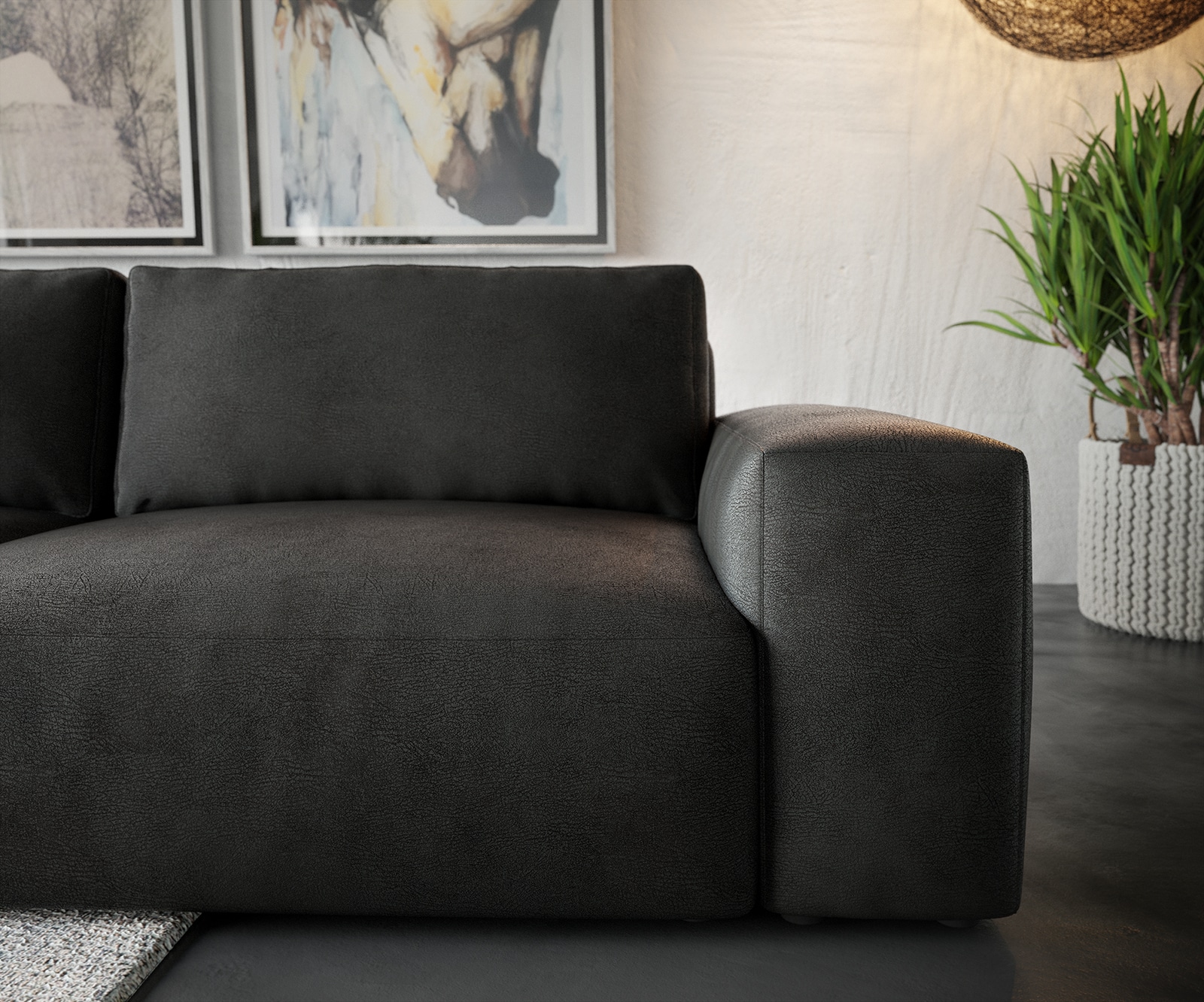 Canapé d'angle Lanzo XL 380x180 cm Imitation cuir Vintage Anthracite Recamière variable 4 Canapé d'angle Lanzo XL 380x180 cm Imitation cuir Vintage Anthracite Recamière variable 4