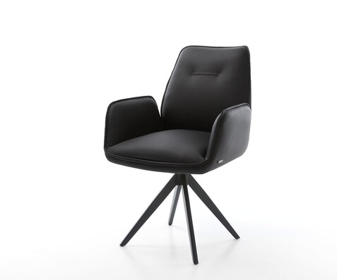 Chaise-de-salle-à-manger Zoa-Flex cuir de vache noir pied croisé angulaire noir ressorts ensachés