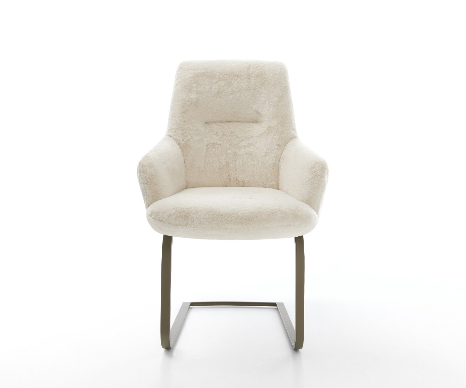 Cantilever Zelia-Flex avec accoudoirs peluche crème-blanc pied cantilever plat aspect titane ressorts ensachés 1