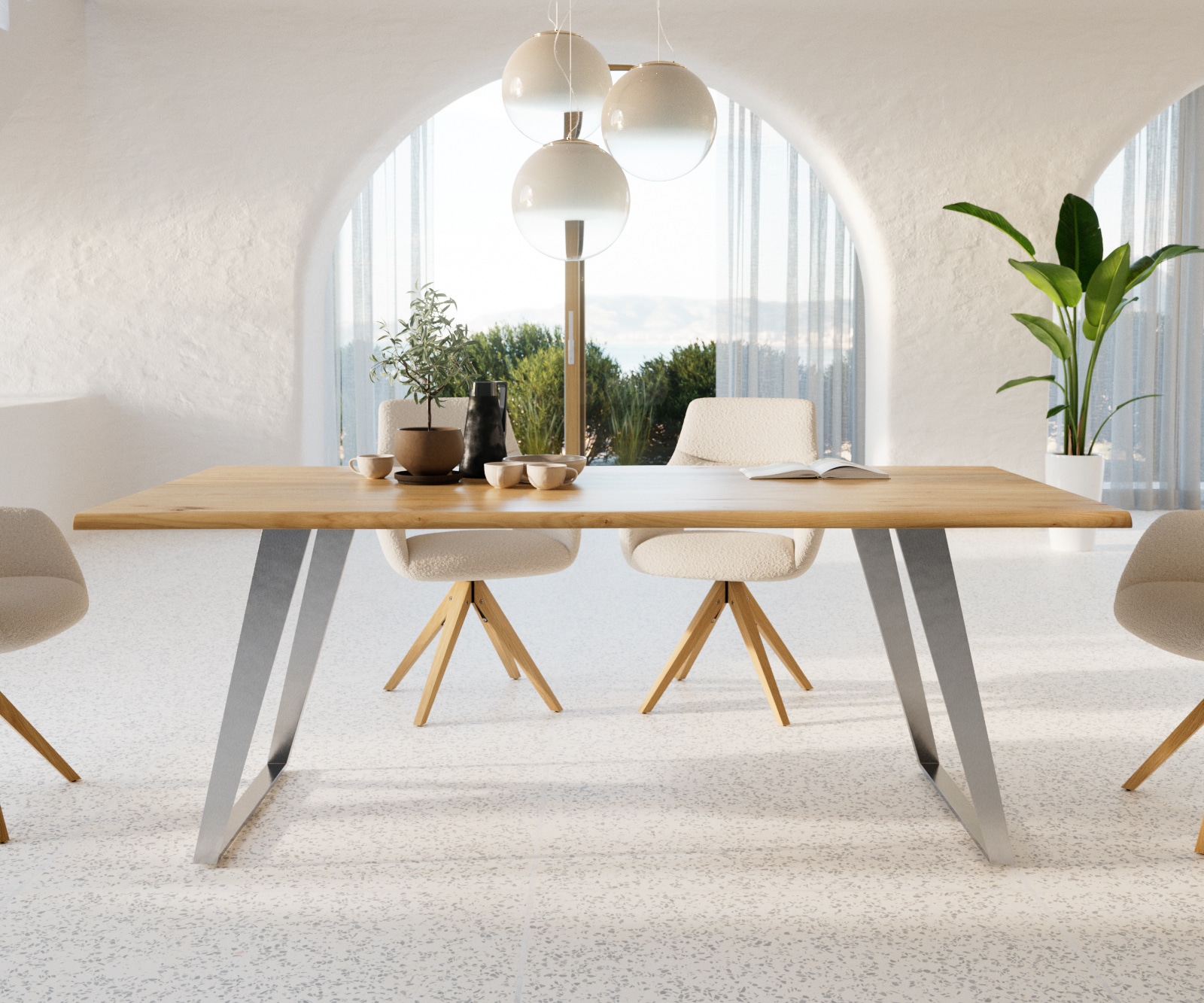 Table à manger Edge 200x100x2,5-3 chêne nature acier inoxydable inclinée Live-Edge 1 Table à manger Edge 200x100x2,5-3 chêne nature acier inoxydable inclinée Live-Edge 1