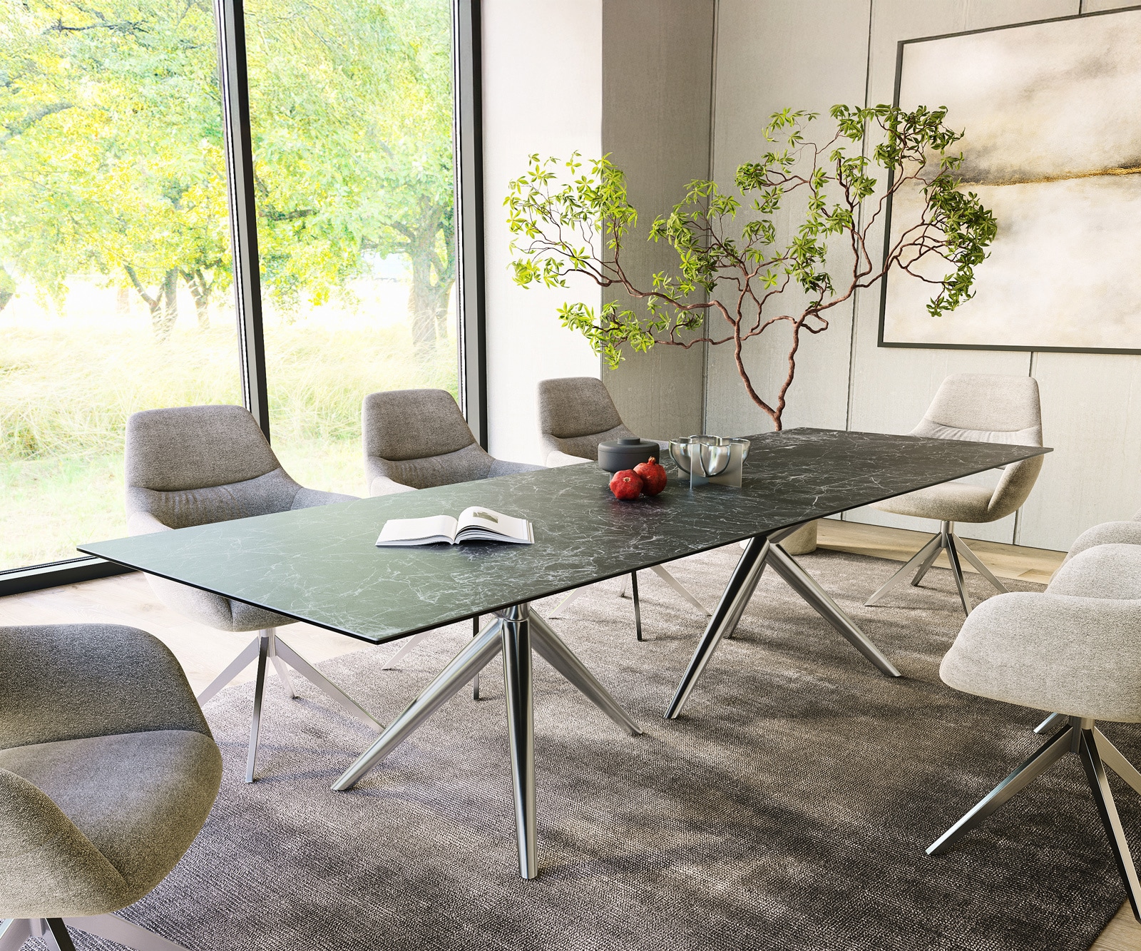 Table à manger Edge 300x100 Céramique Laminam®Nero Greco Anthracite Estelar rond Acier inoxydable Table à manger Edge 300x100 Céramique Laminam®Nero Greco Anthracite Estelar rond Acier inoxydable