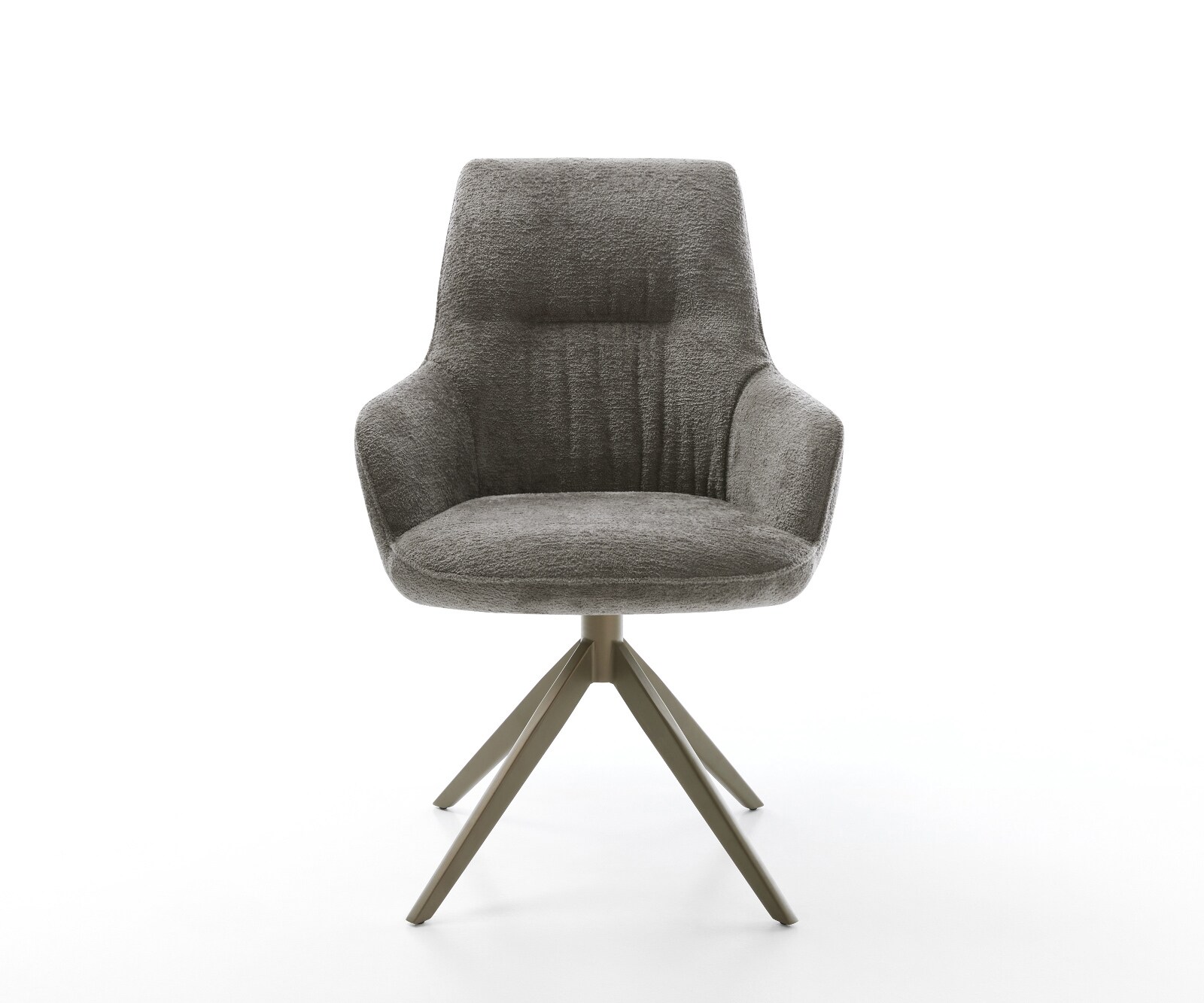 Chaise-pivotante Zelia-Flex avec accoudoirs bouclé doux couleur boue pied croisé large aspect titane pivotement sur 360° fonction bascule resorts ensachés 2