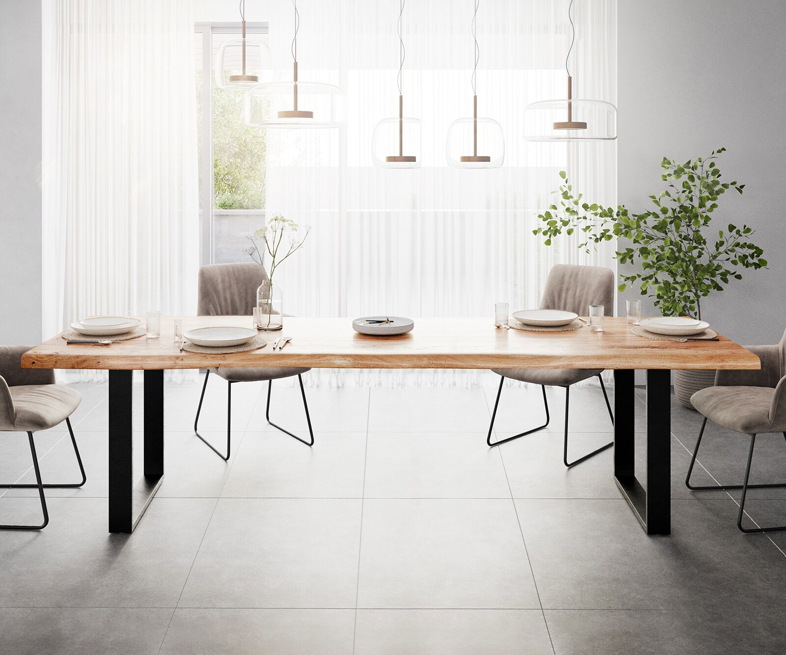 Table à manger Edge 280x100 XL acacia nature patin noir Live-Edge 2