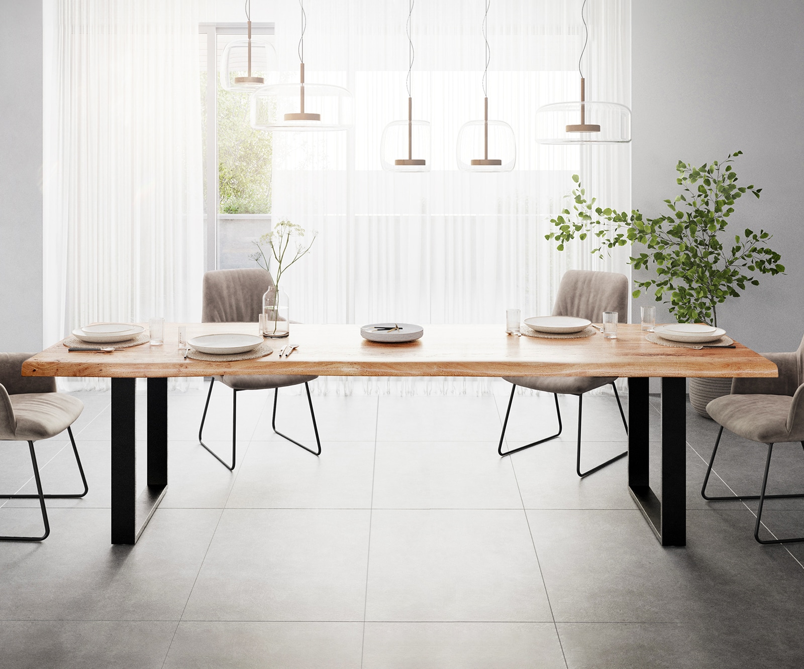 Table à manger Edge 280x100 XL acacia nature patin noir Live-Edge 1 Table à manger Edge 280x100 XL acacia nature patin noir Live-Edge 1