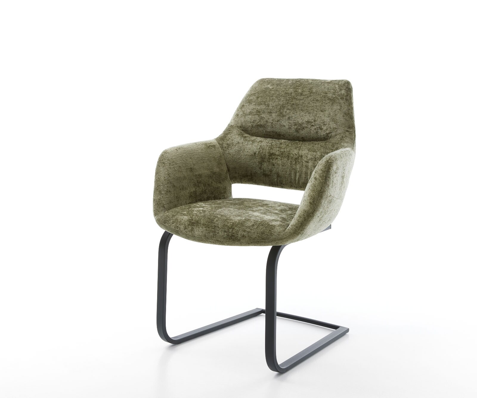 Cantilever Yago-Flex avec accoudoirs chenille olive pied cantilever plat noir ressorts ensachés