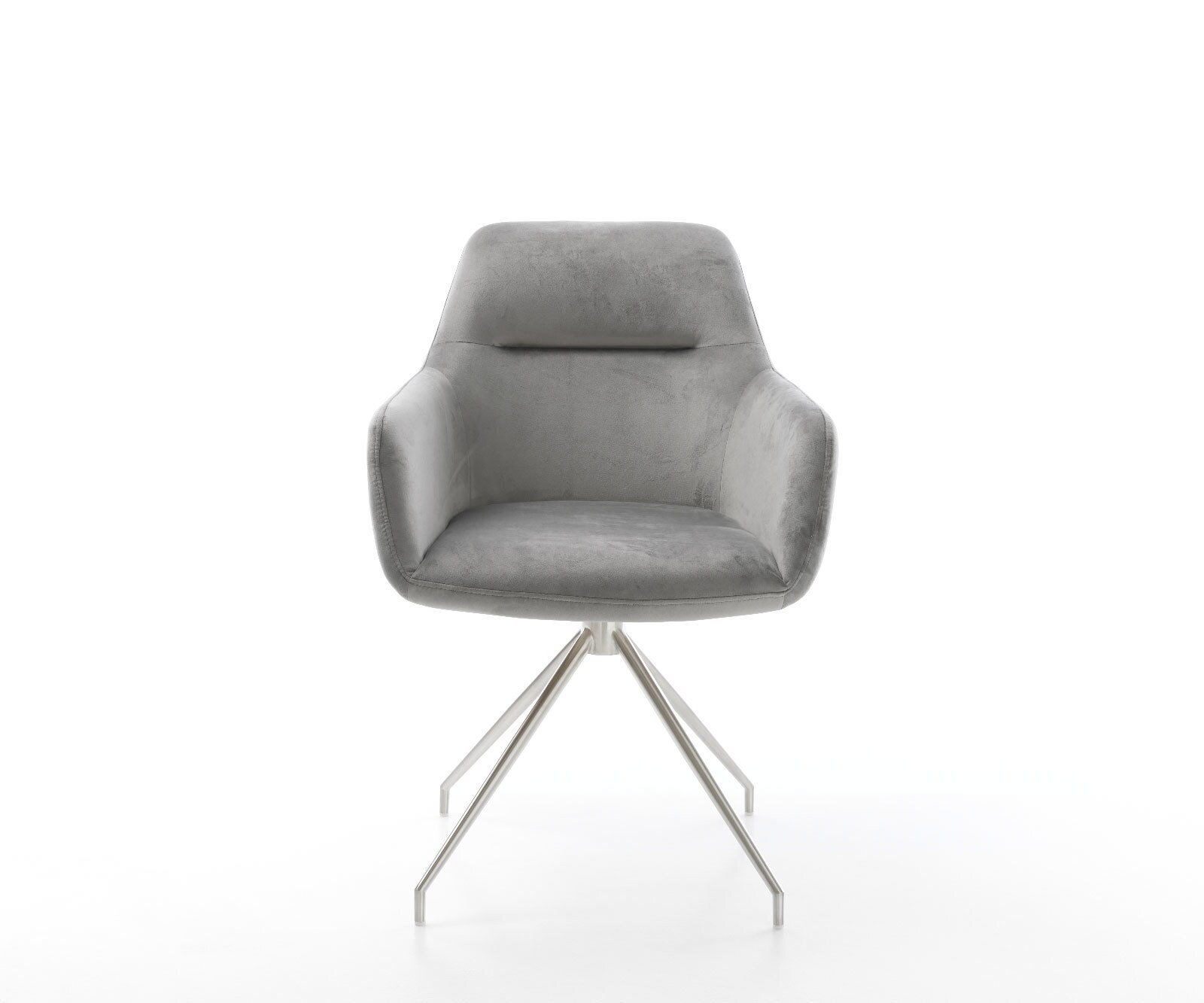 Chaise-de-salle-à-manger Pejo-Flex velours gris pied croisé conique acier inoxydable brossé ressorts ensachés 1