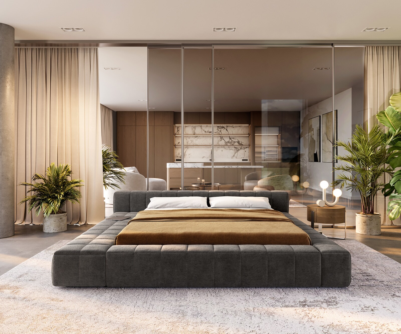 Sommier-rembourré Espazio 180x200 cm Bouclé Soft Boue 1