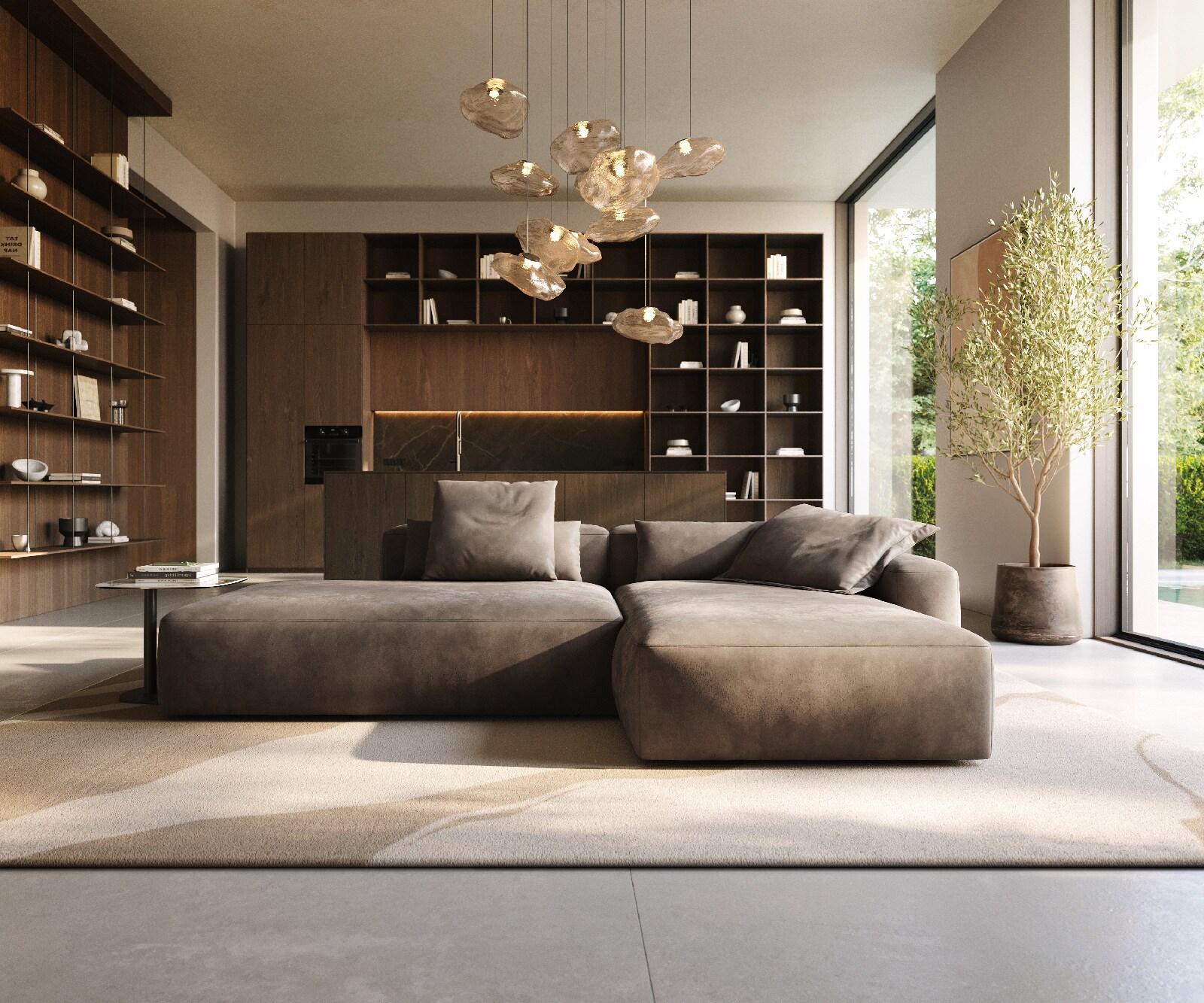 Canapé d'angle Freestyle 310x200 cm Tissu microfibre Taupe Vintage couture plate 1