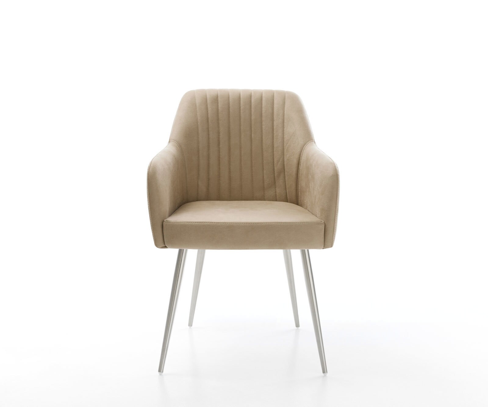 Chaise-de-salle-à-manger Greg-Flex microvelours beige vintage 4 pieds coniques acier inoxydable brossé ressorts ensachés 1