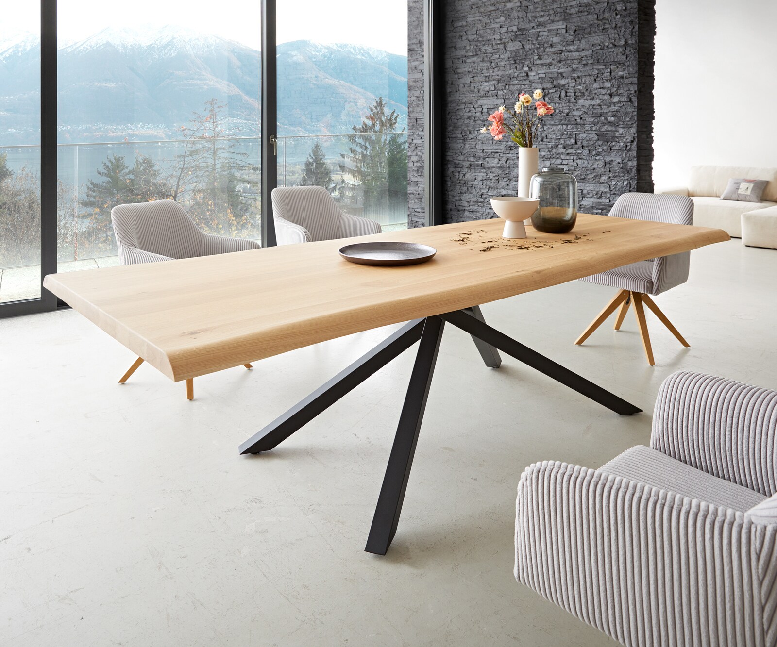 Table à manger Edge 260x100 chêne nature cadre croisé rectangle noir Live-Edge 1