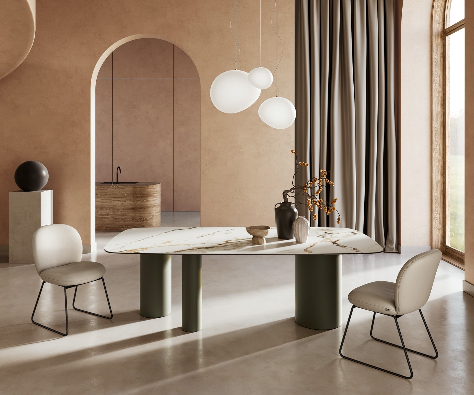 Table à manger Edge Boot 240x120cm céramique Calacatta Luxe blanc-doré-gris Troa métal effet titane Table à manger Edge Boot 240x120cm céramique Calacatta Luxe blanc-doré-gris Troa métal effet titane