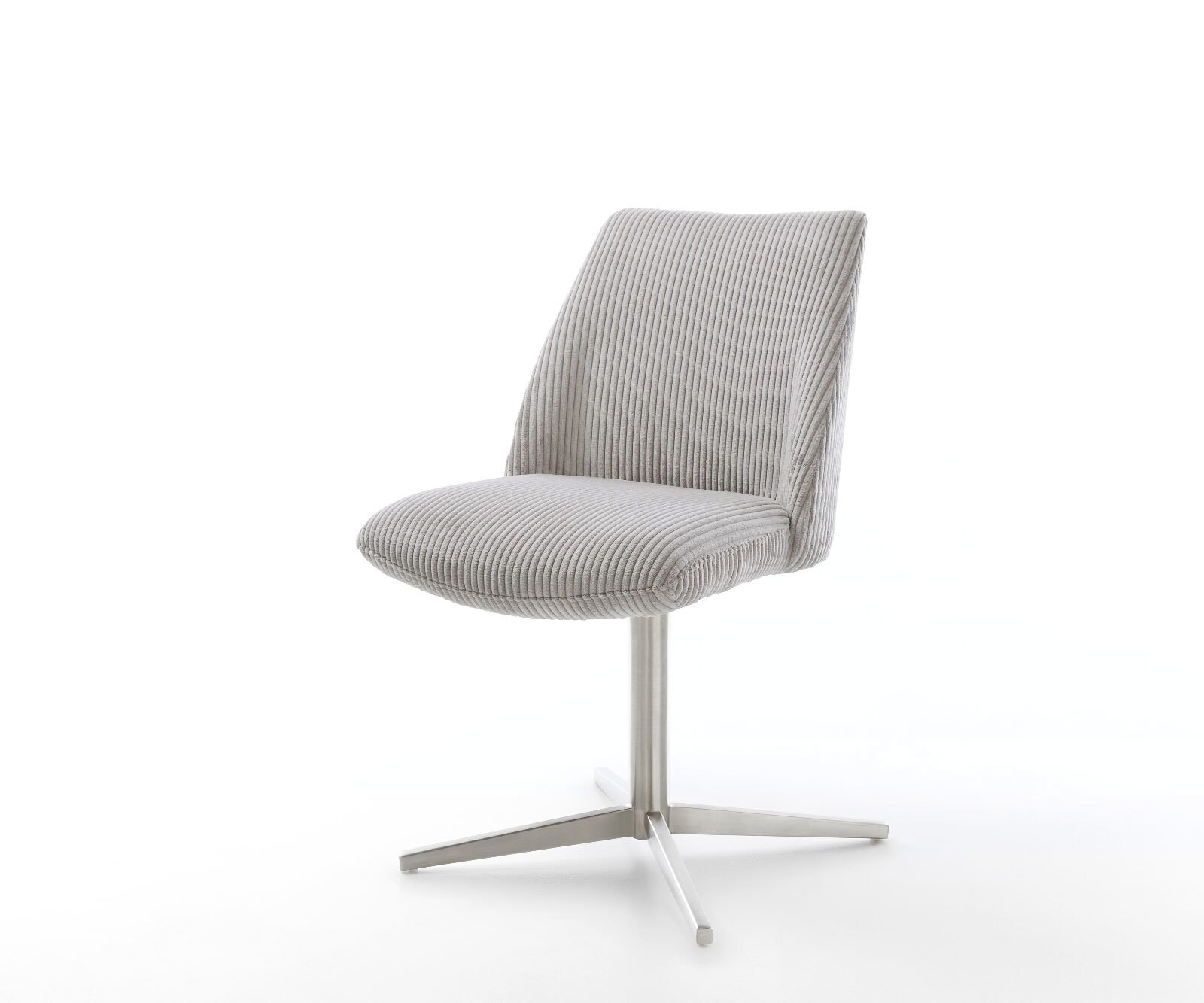 Chaise-pivotante Elso-Flex côtelé gris argenté pied de chaise 4 branches acier inoxydable brossé pivotement sur 360° ressorts ensachés