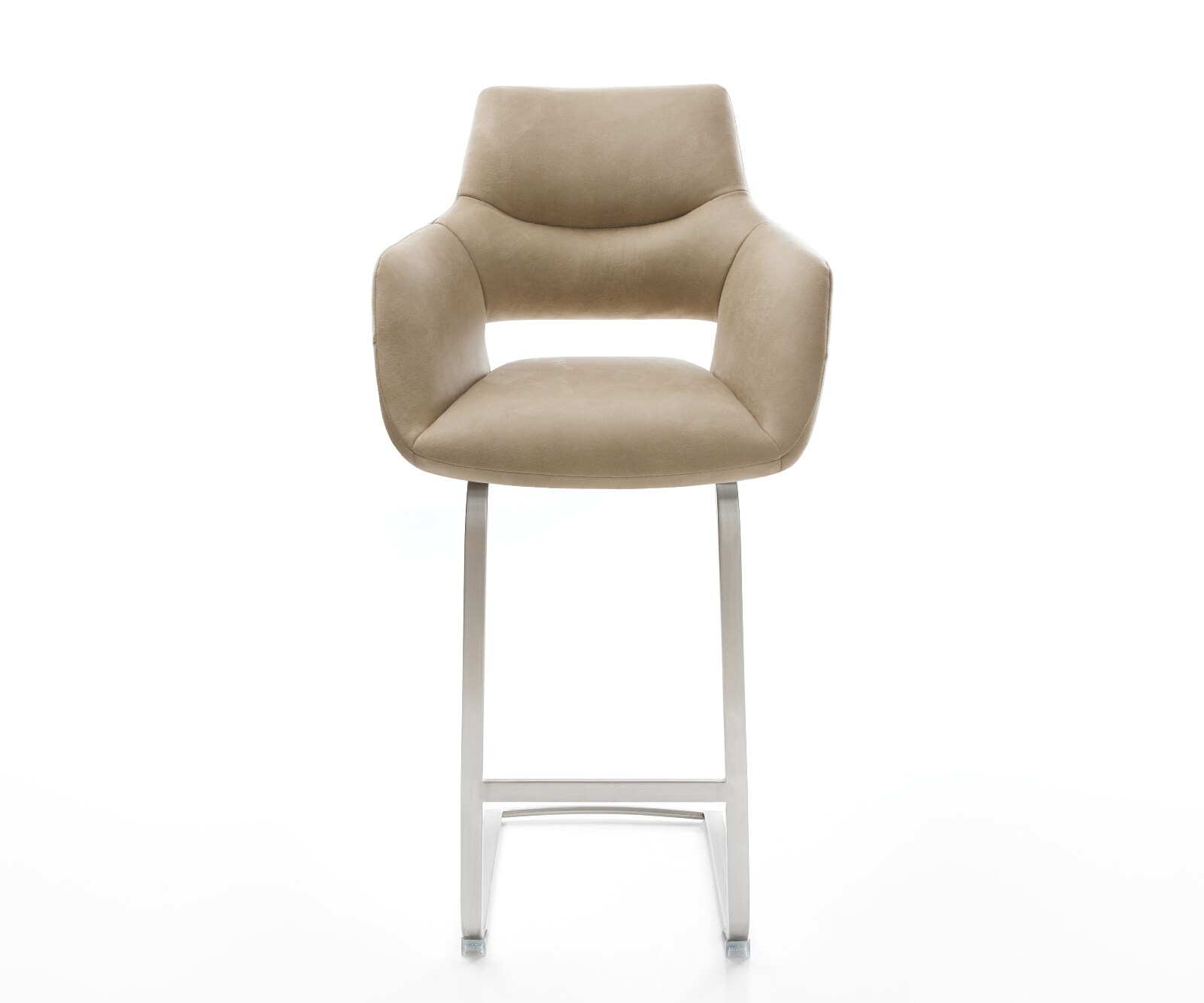 Chaise-de-bar Yago-Flex Microfibre Beige Vintage Pied cantilever acier inoxydable Argent Ressort ensaché 1