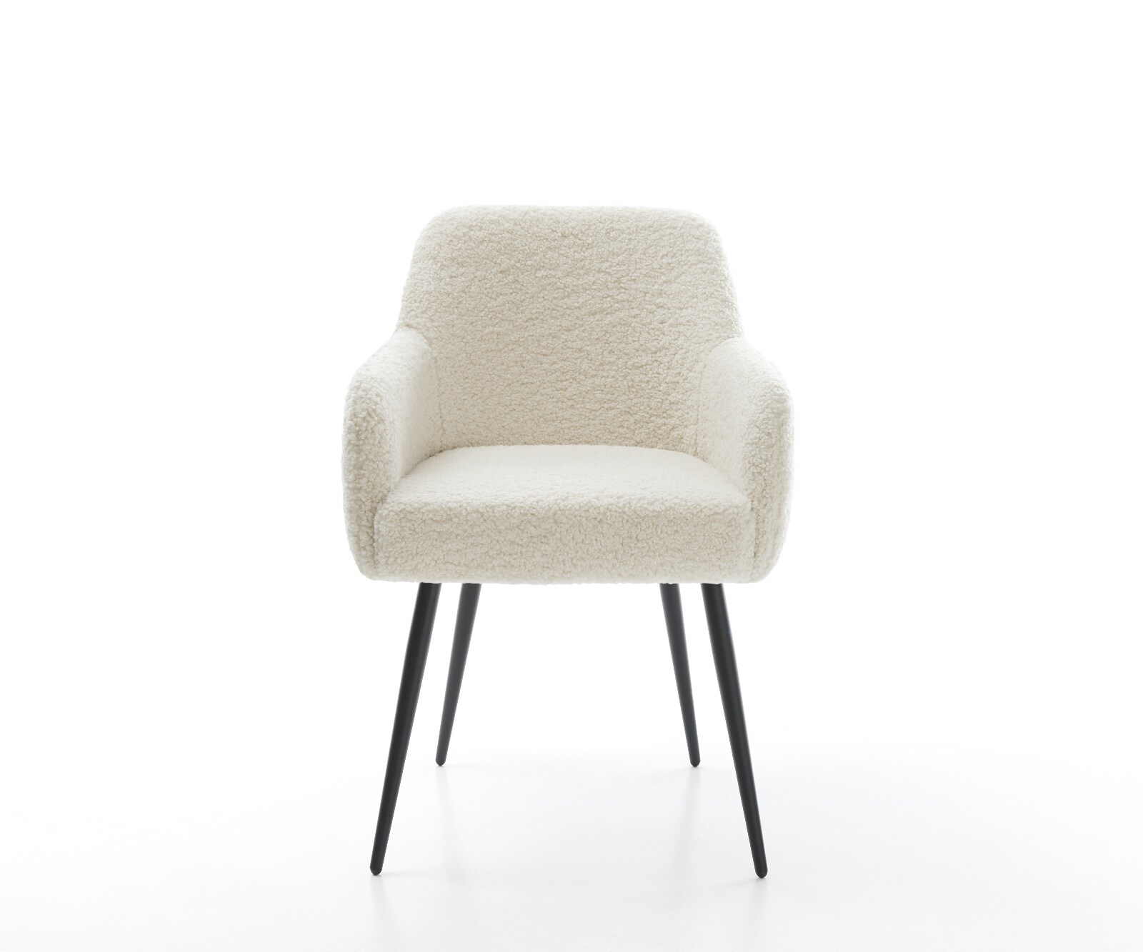 Chaise-de-salle-à-manger Greg-Flex tissu teddy beige 4 pieds coniques noir ressorts ensachés 1
