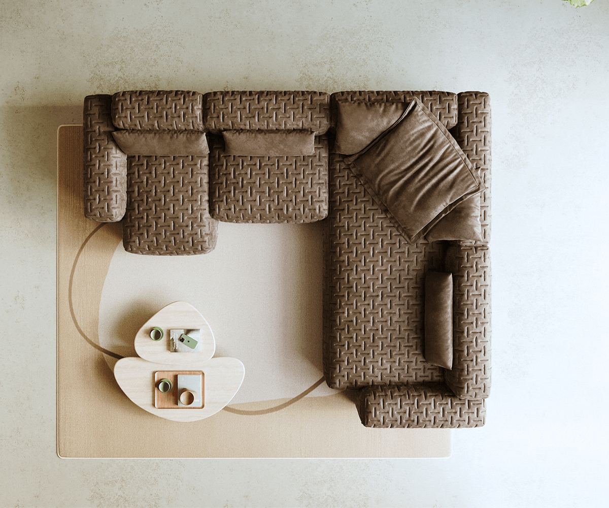 Canapé panoramique Freestyle 360x290 cm Tissu microfibre Taupe Vintage matelassé 5