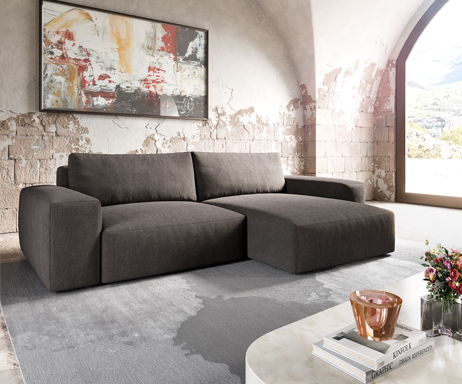 Canapé d'angle Lanzo XL 270x180 cm microfibre marron kaki Recamière variable Canapé d'angle Lanzo XL 270x180 cm microfibre marron kaki Recamière variable