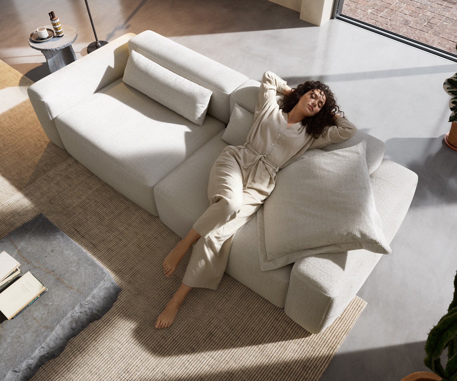 Grand canapé Freestyle Pure 280x110 cm Bouclé beige doux