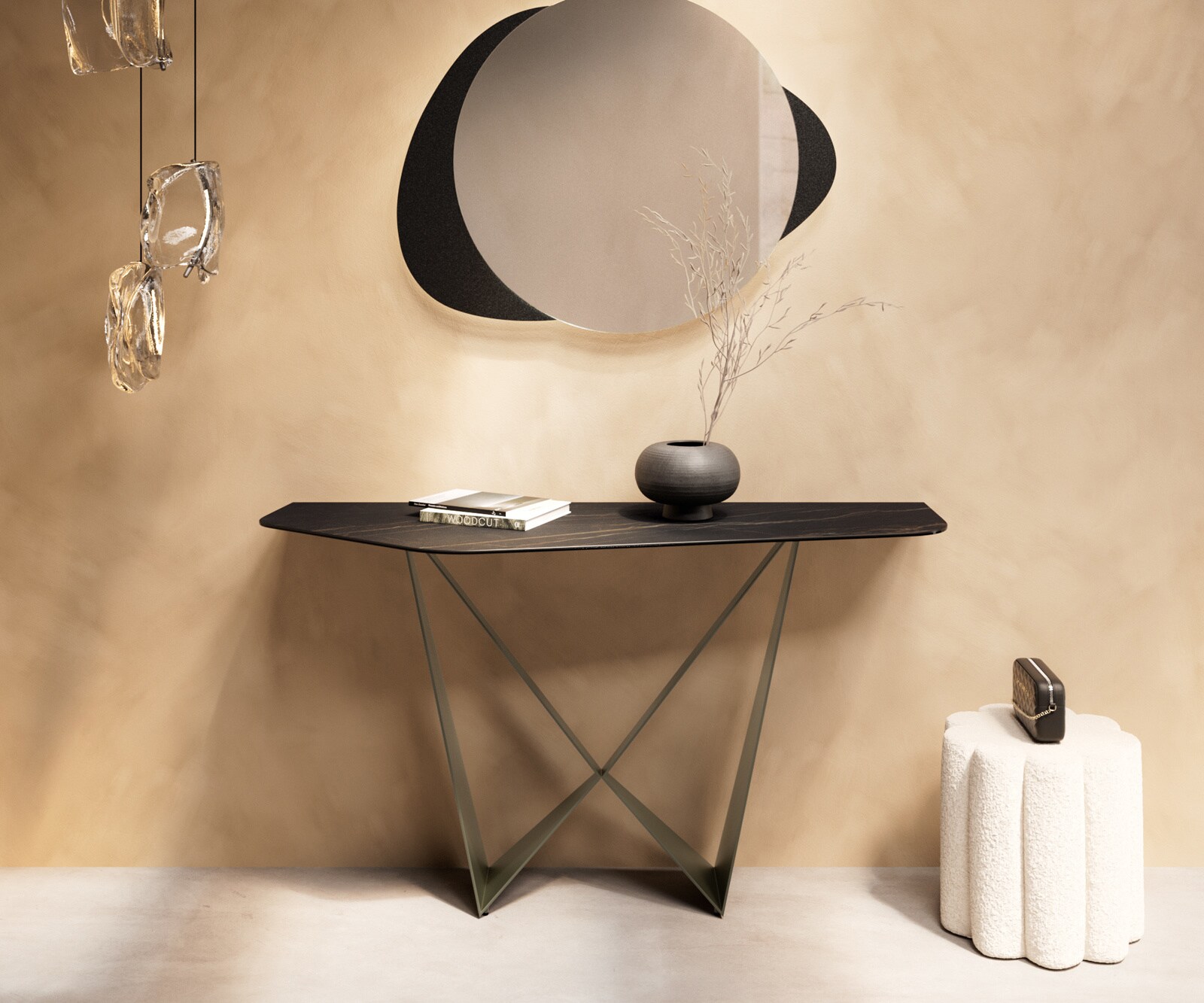 Console Edge Polygonal 140x50 cm Céramique Laminam® Noir Desir Braun Spios Métal Effektfinish Titan 3