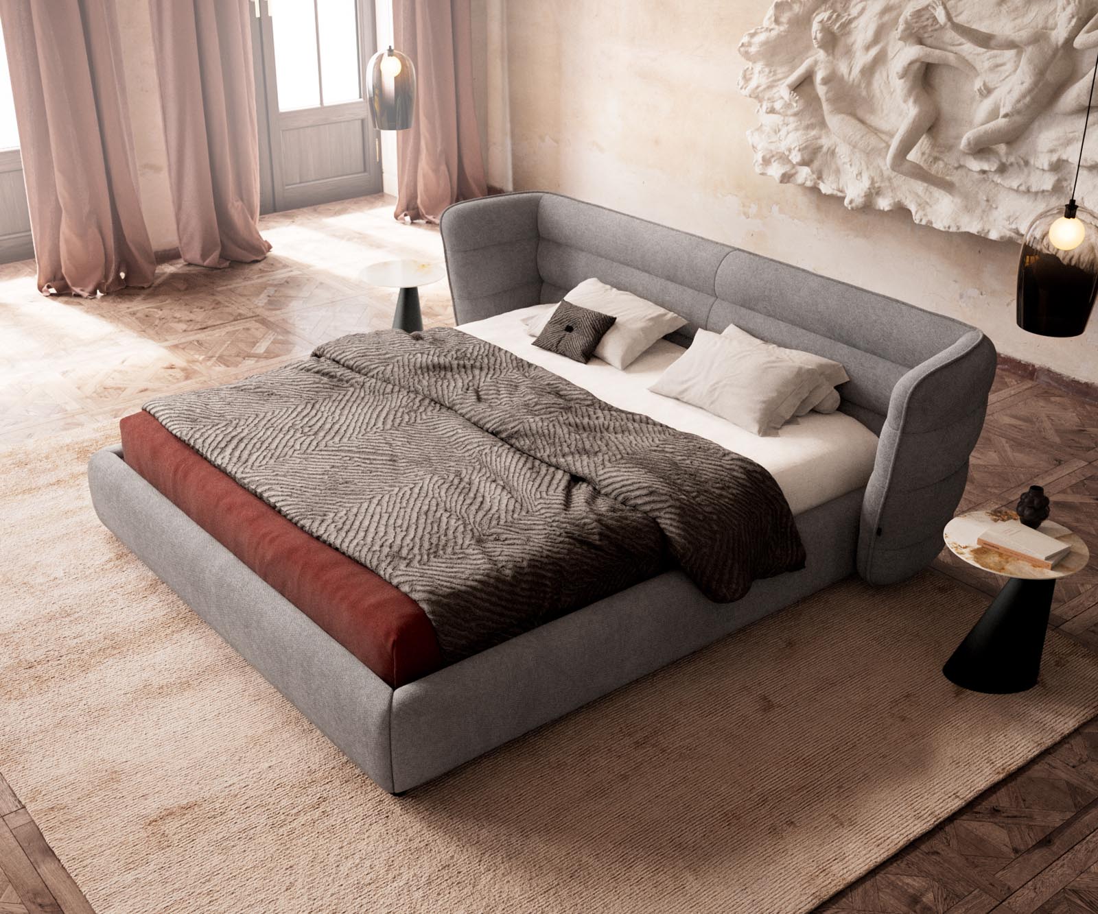 Sommier rembourré Simea 180x200 cm microfibre grise 3