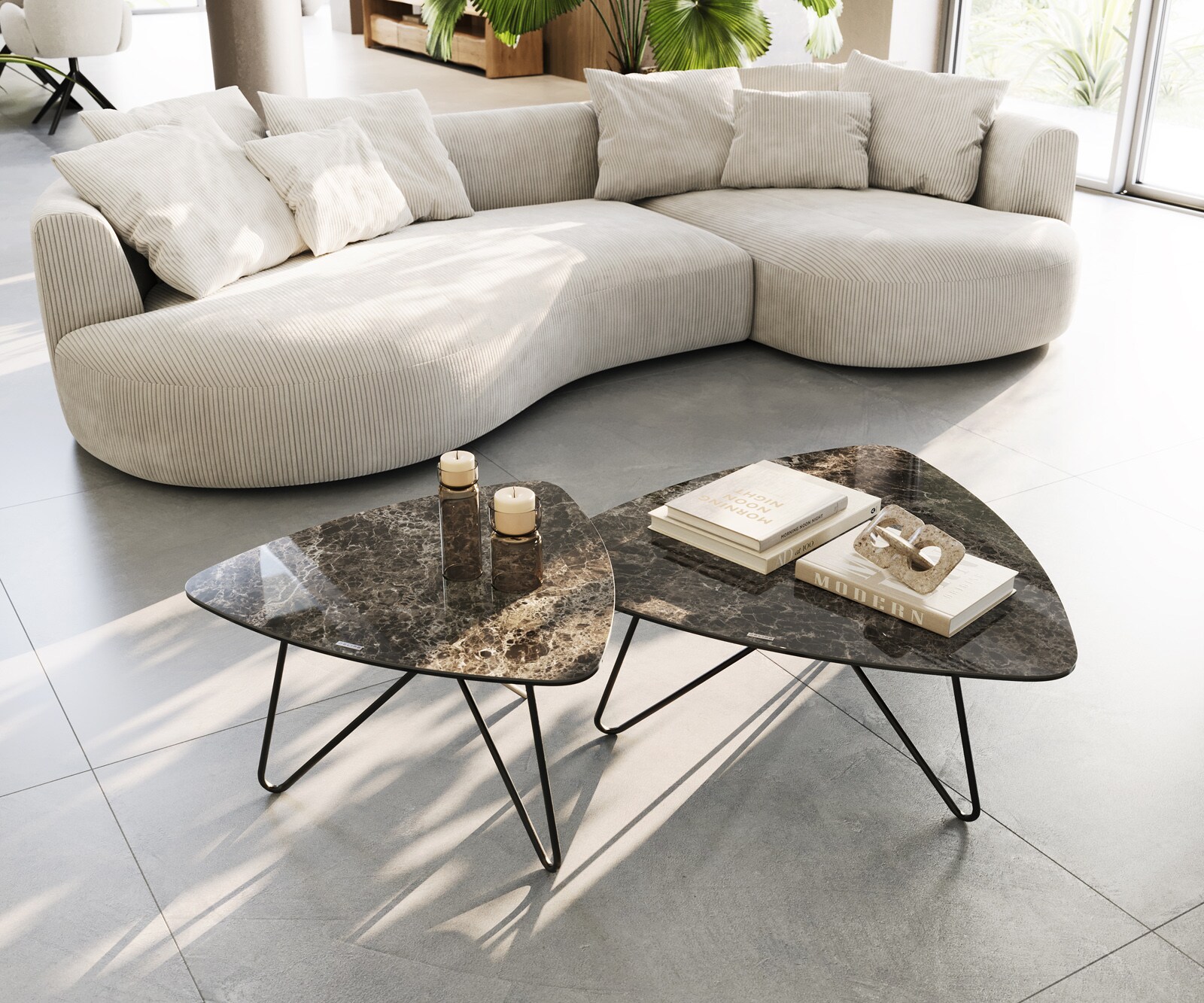 Table-basse Ekrem 65x65 cm Céramique Emperador Extra Lucidato Marron foncé Hairpin Métal Noir 3