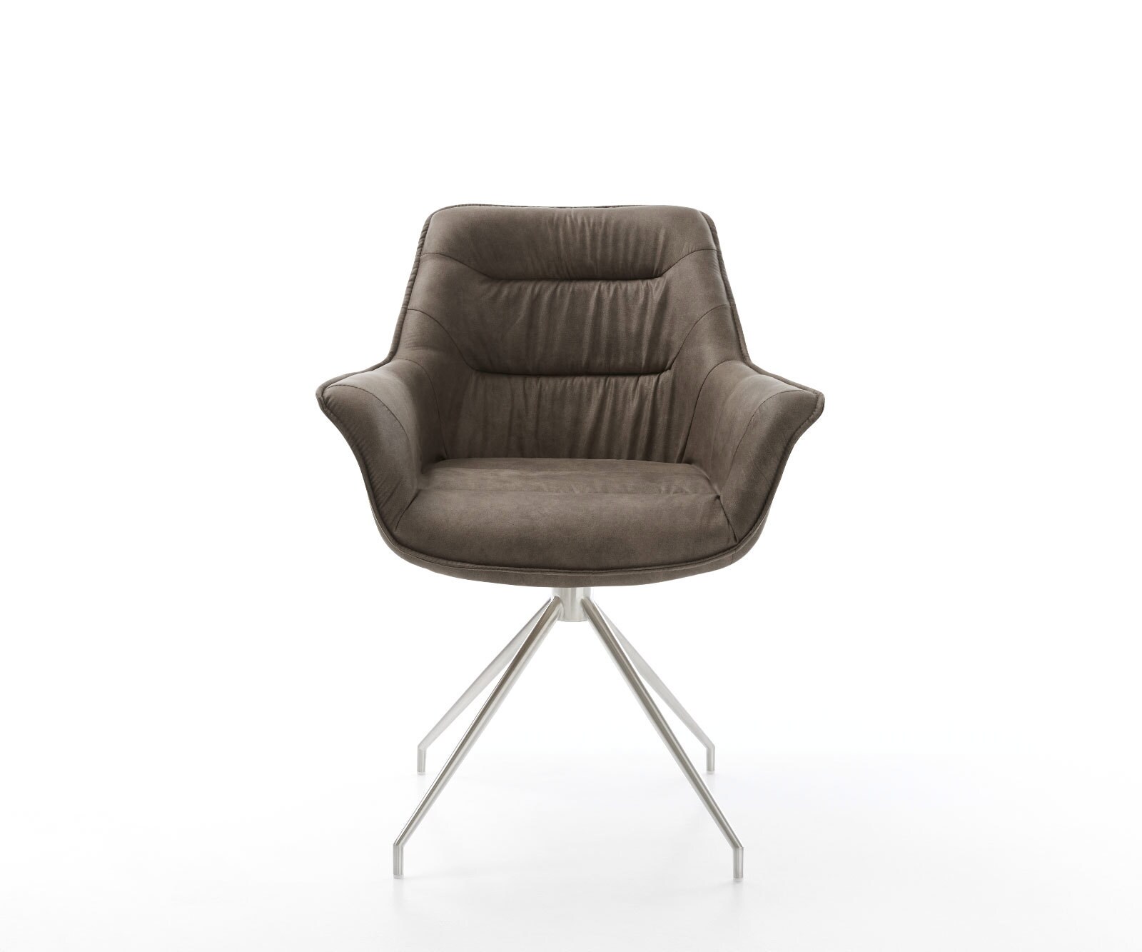 Chaise-de-salle-à-manger Kaira-Flex microvelours taupe vintage pied croisé conique acier inoxydable brossé 1 Chaise-de-salle-à-manger Kaira-Flex microvelours taupe vintage pied croisé conique acier inoxydable brossé 1