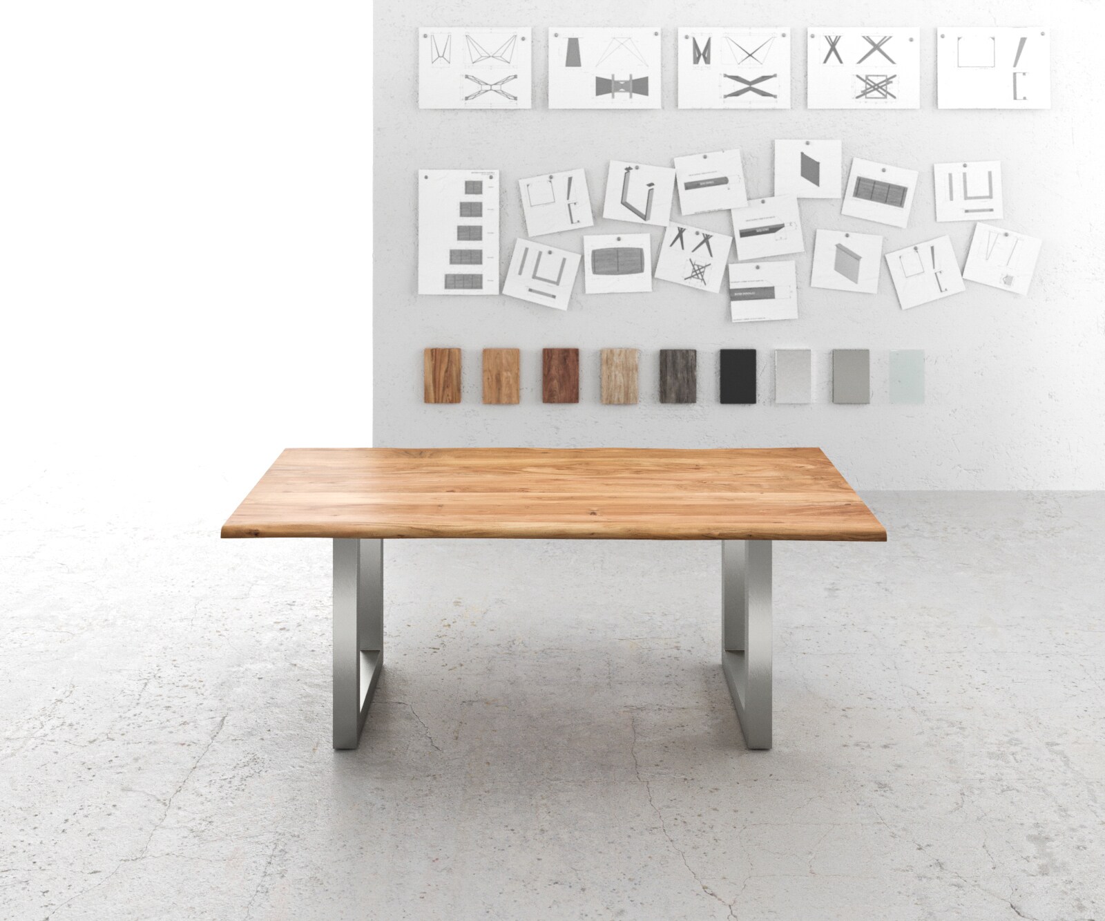 Table-à-manger Edge 200x100 acacia nature acier inoxydable large Live-Edge 1