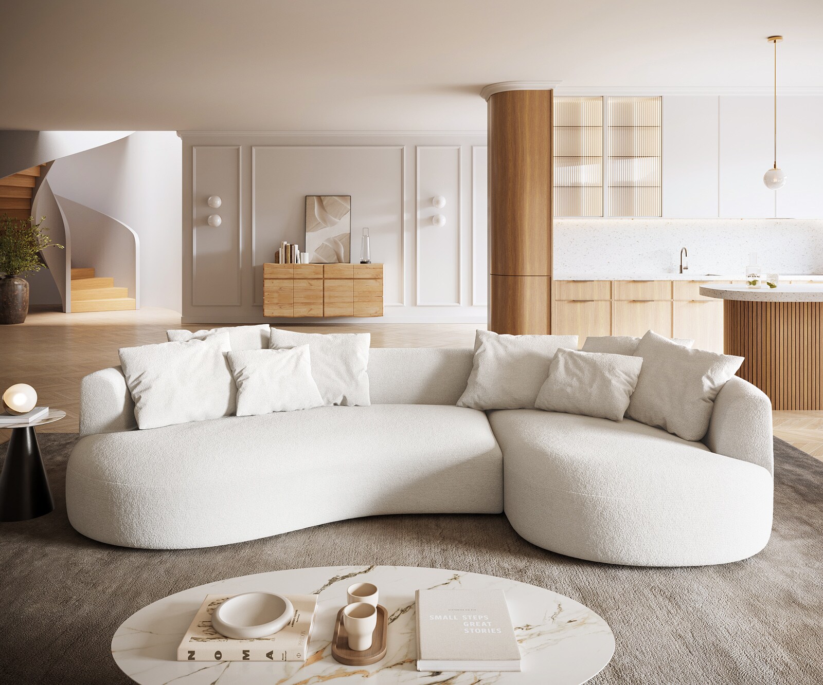 Canapé-Canapé Edina 330x170 cm Bouclé Soft Beige 2