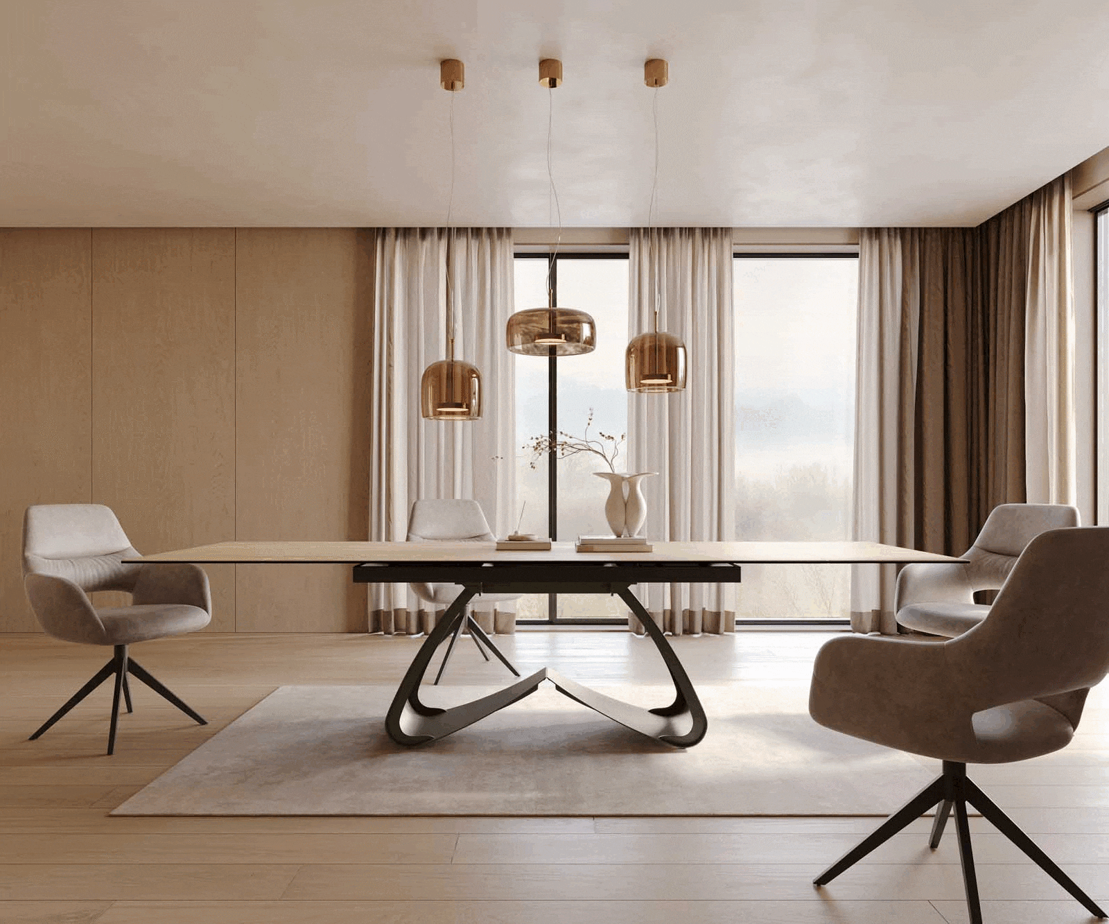 Table à manger Edge 200-300x100 Céramique Laminam® Sabbia Couleur chêne cadre en W Finition effet titane Extensible 1 Table à manger Edge 200-300x100 Céramique Laminam® Sabbia Couleur chêne cadre en W Finition effet titane Extensible 1