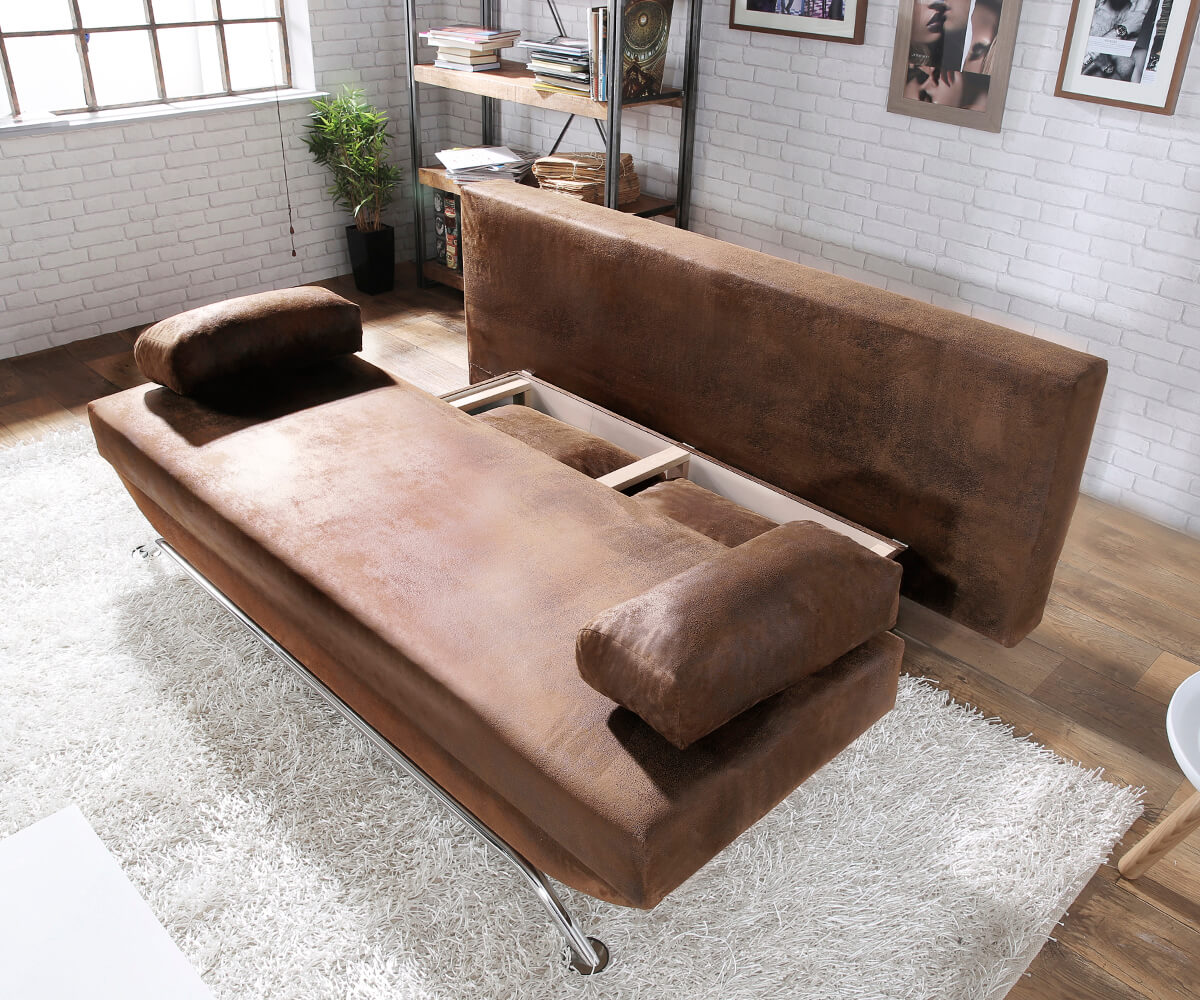 Canapé-lit Cady 200x90 cm marron aspect antique compartiment de lit 4