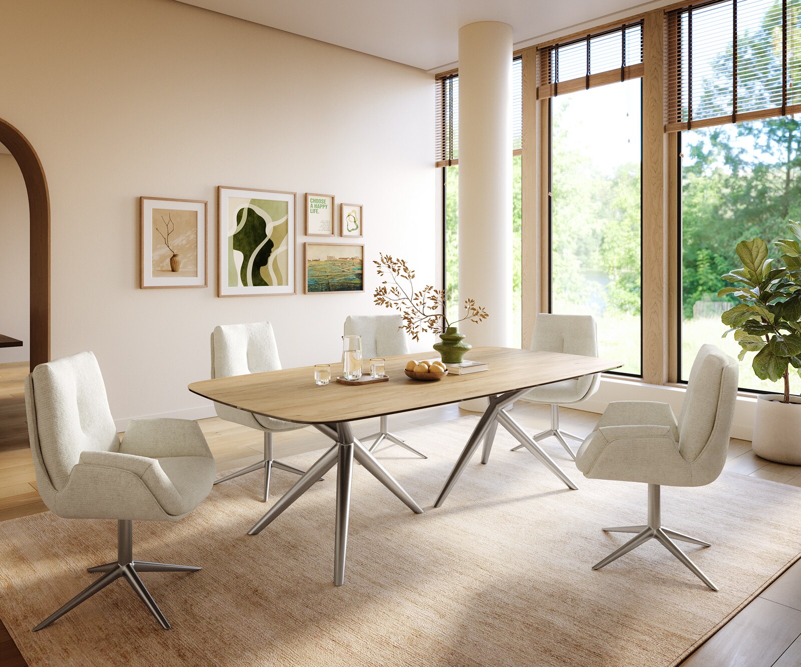 Table à manger Edge Boot 240x120 cm Céramique Laminam® Sabbia Eichefarbig Estelar rond Acier inoxydable 6