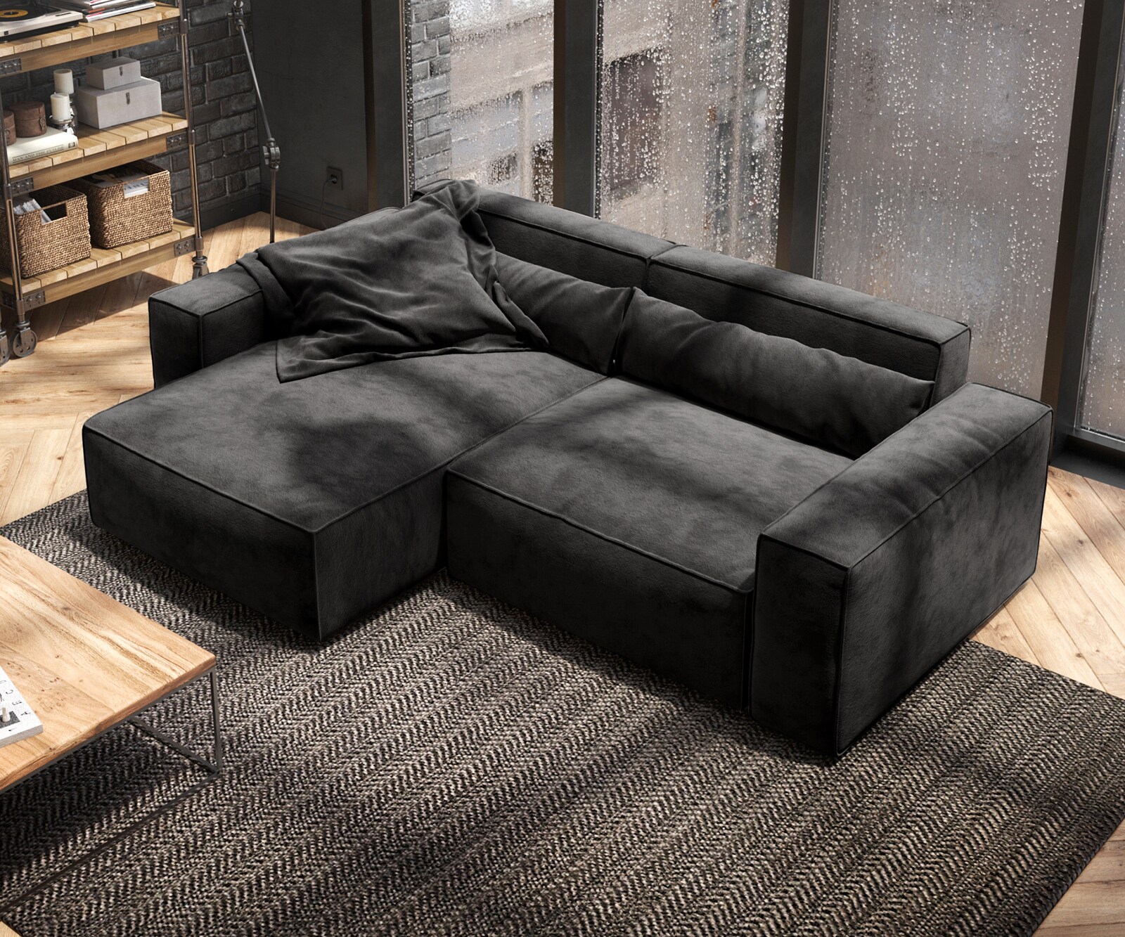 Canapé d'angle Sirpio 230x155 cm Microfibre Noir Recamiere variable 3