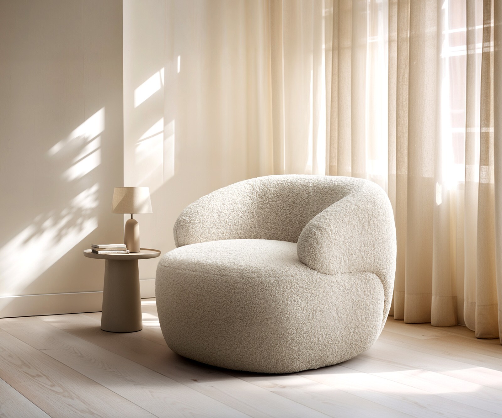 Fauteuil-Lounge  Nova 88 x 88 cm, tissu Teddy beige 1