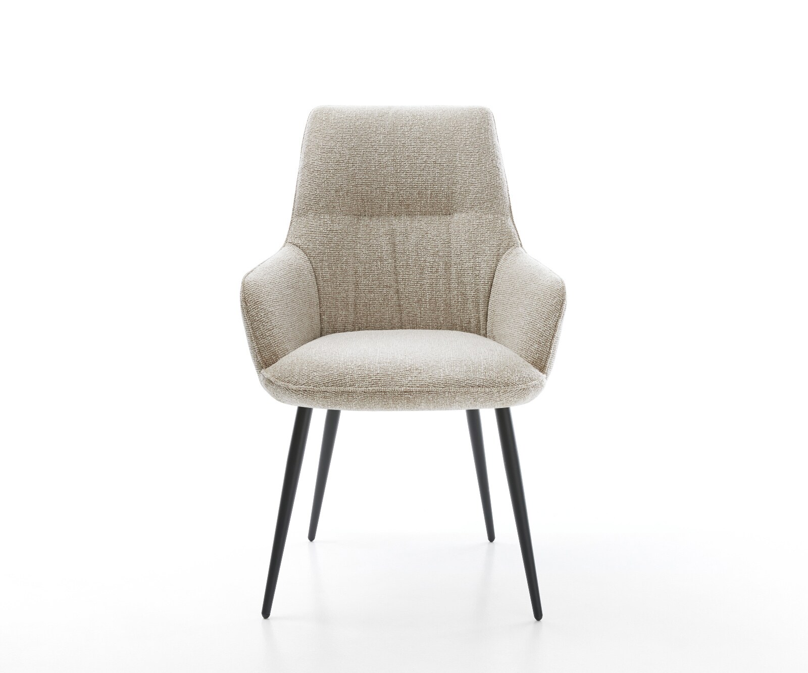 Chaise-de-salle-à-manger Zelia-Flex avec accoudoirs tissu tissé doux beige 4 pieds coniques noir resorts ensachés 2