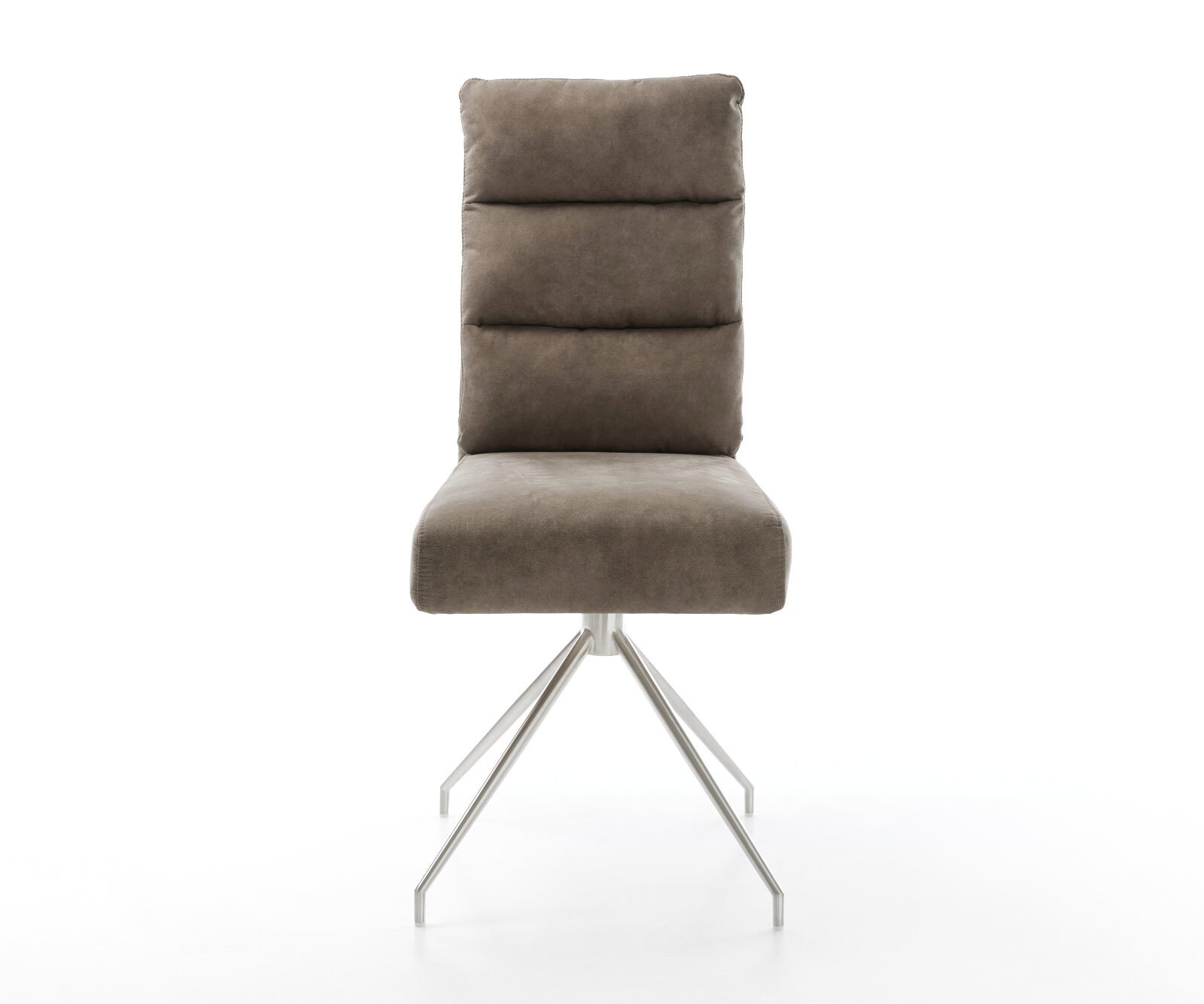 Chaise-de-salle-à-manger Pela-Flex microvelours taupe vintage pied croisé conique acier inoxydable brossé ressorts ensachés 1 Chaise-de-salle-à-manger Pela-Flex microvelours taupe vintage pied croisé conique acier inoxydable brossé ressorts ensachés 1