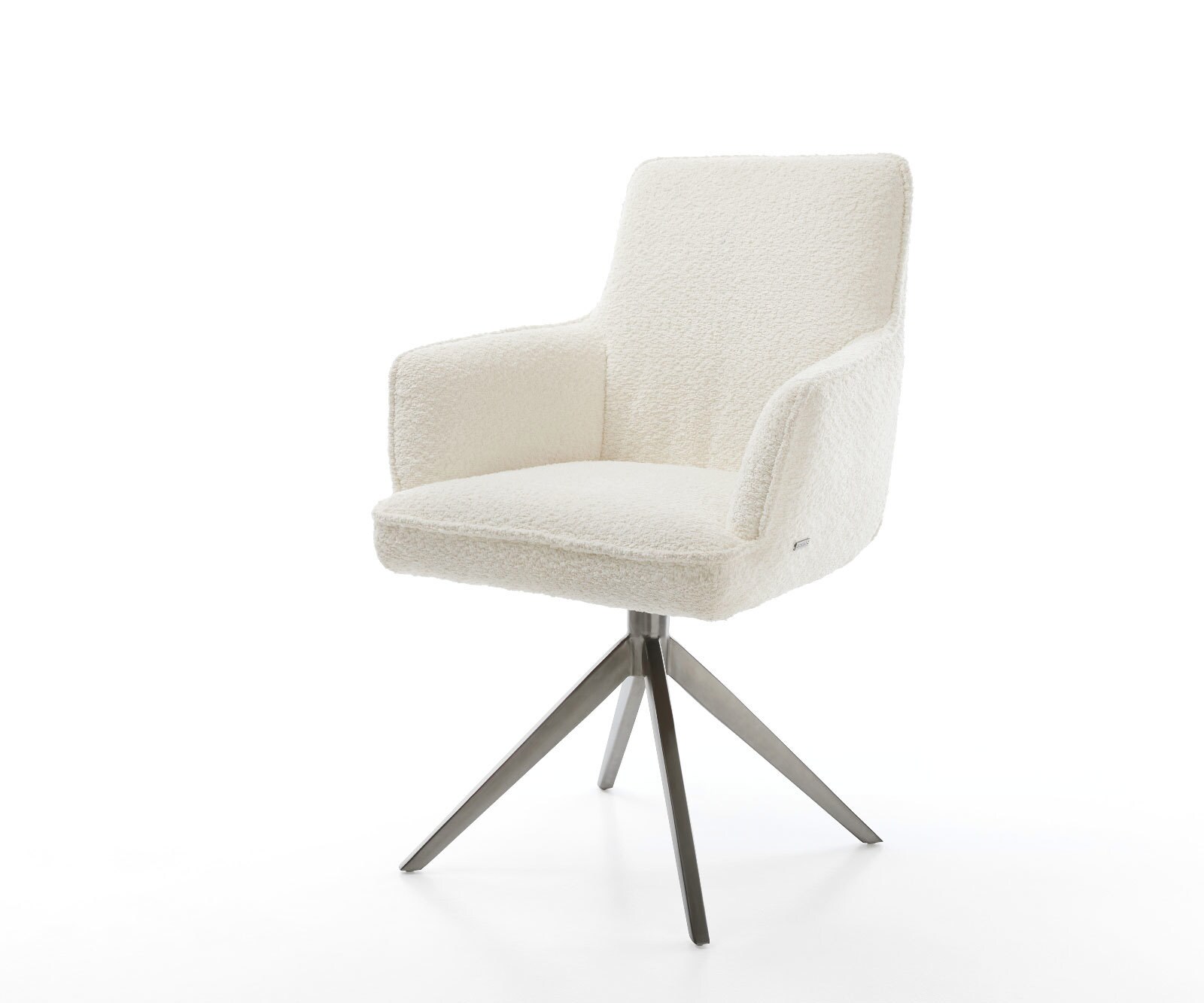 Chaise-pivotante Heira-Flex mit Armlehnen bouclé blanc pied croisé large grafiete pivotement sur 360° fonction bascule ressorts ensachés