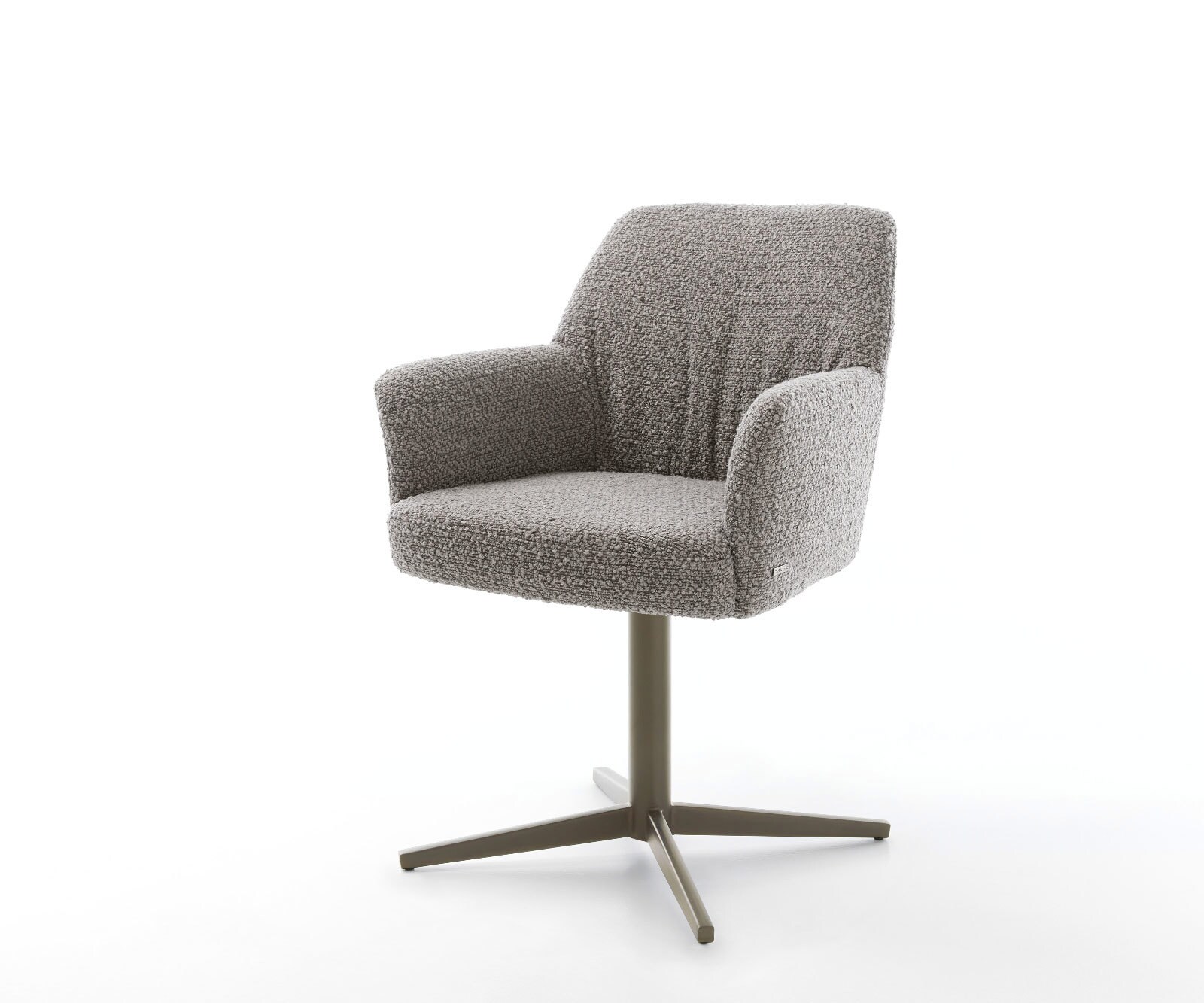 Chaise-pivotante Xana-Flex avec accoudoirs bouclé gris argenté pied de chaise 4 branches aspect titane pivotement sur 360° ressorts ensachés