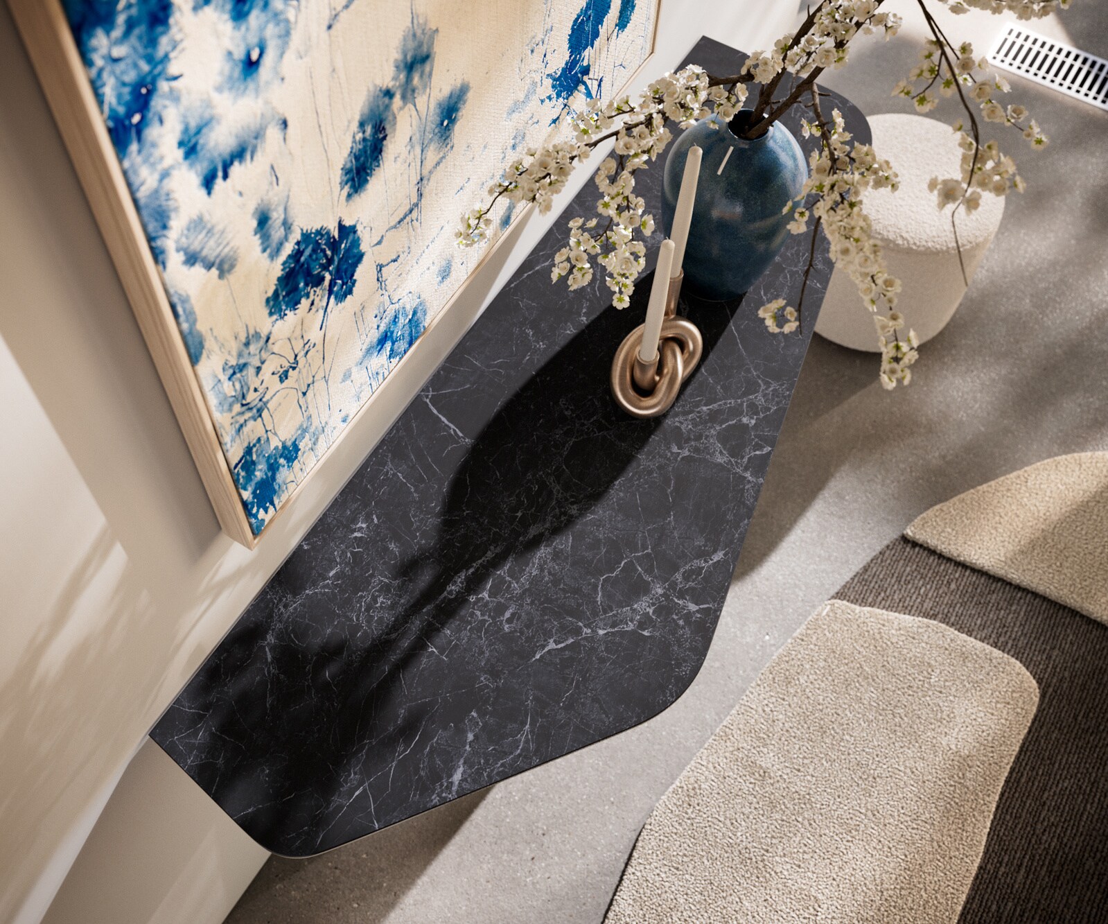 Console Edge Polygonal 140x50 cm Céramique Laminam® Nero Greco Anthrazit Zentharo Métal Noir 6