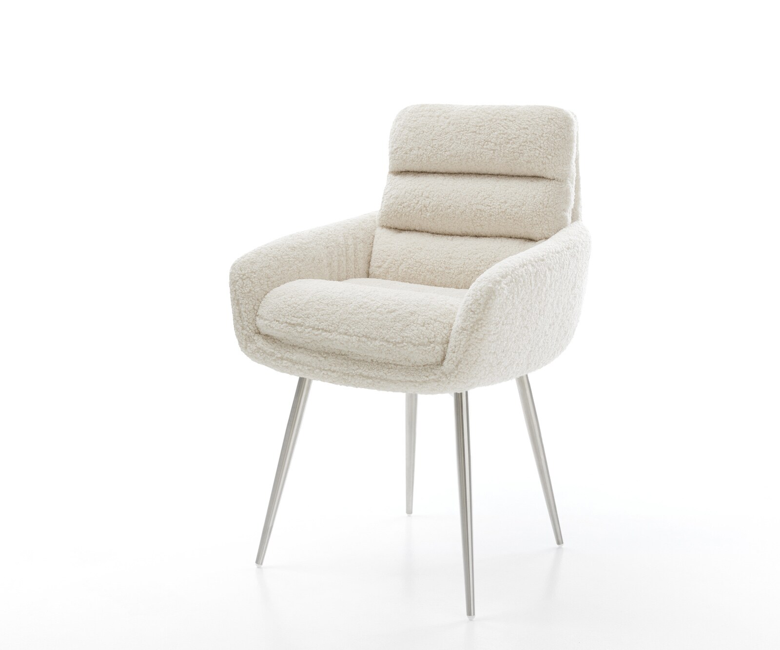 Chaise-de-salle-à-manger Abelia-Flex avec accoudoirs tissu teddy beige 4 pieds coniques acier inoxydable 1