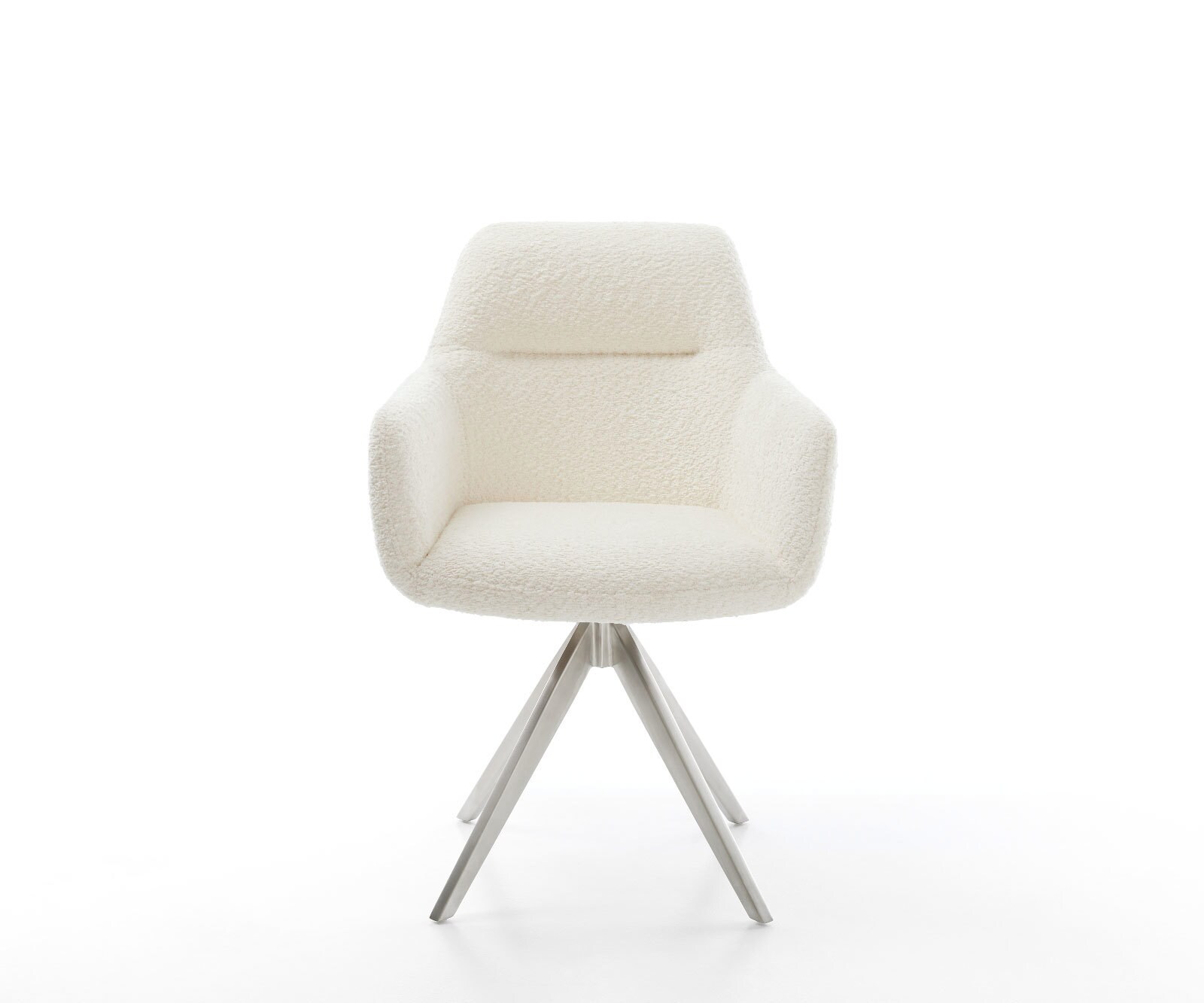 Chaise-de-salle-à-manger Pejo-Flex bouclé blanc pied croisé angulaire acier inoxydable brossé ressorts ensachés 1