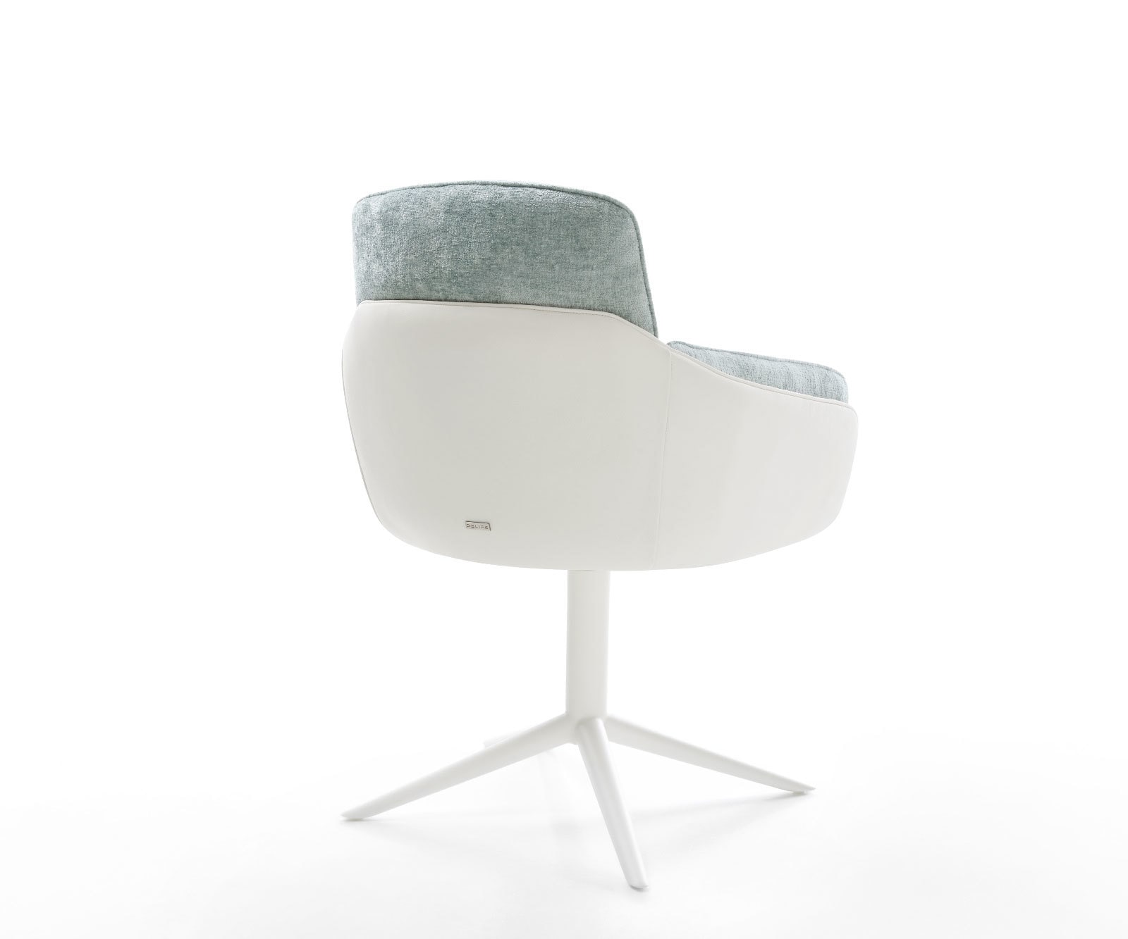 Chaise-pivotante Luan-Flex avec accoudoirs tissu mixte cuir de vache blanc-bleu pastel pied de chaise 4 branches blanc pivotement sur 360° fonction bascule 4 Chaise-pivotante Luan-Flex avec accoudoirs tissu mixte cuir de vache blanc-bleu pastel pied de chaise 4 branches blanc pivotement sur 360° fonction bascule 4