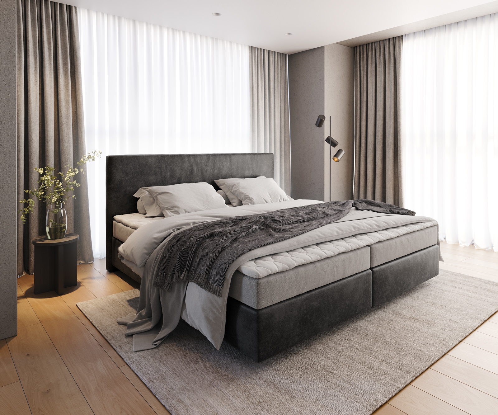 Lit-à-sommier-tapissier Dream-Well microfibre anthracite vintage 200x200 cm Matelas Bonell PU-Surmatelas Lit-à-sommier-tapissier Dream-Well microfibre anthracite vintage 200x200 cm Matelas Bonell PU-Surmatelas