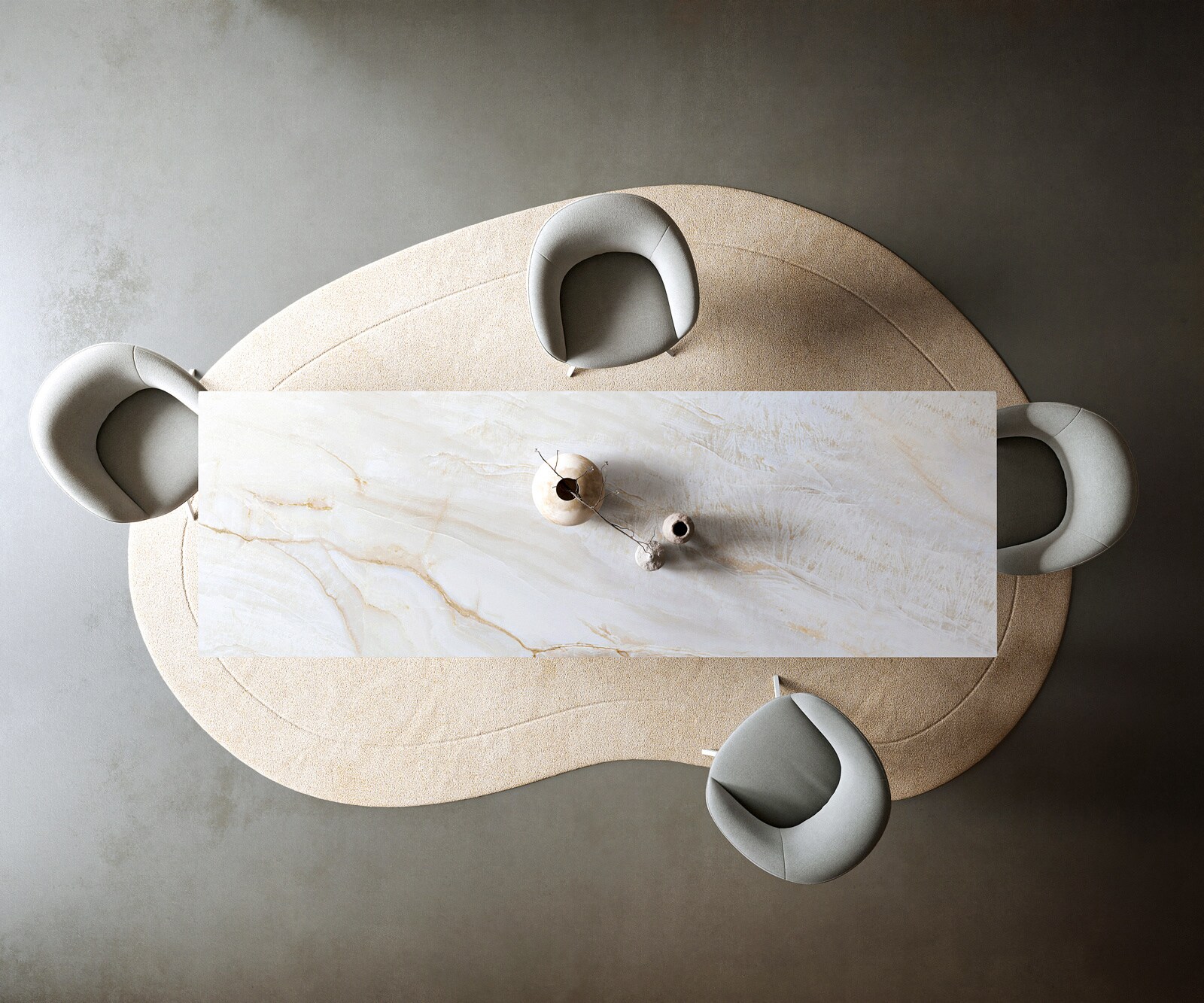 Table à manger Edge 300x100 cm céramique Onyx Pearl piètement incliné métal blanc 5