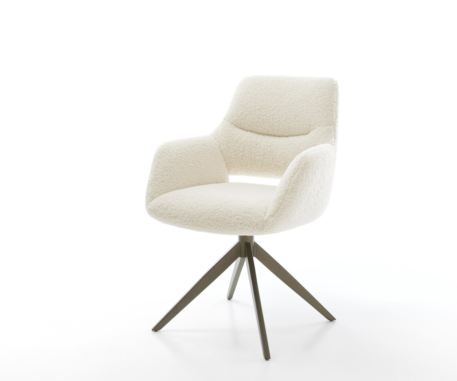 Chaise-pivotante Yago-Flex avec accoudoirs tissu teddy beige pied croisé large aspect titane pivotement sur 360° fonction bascule ressorts ensachés 1