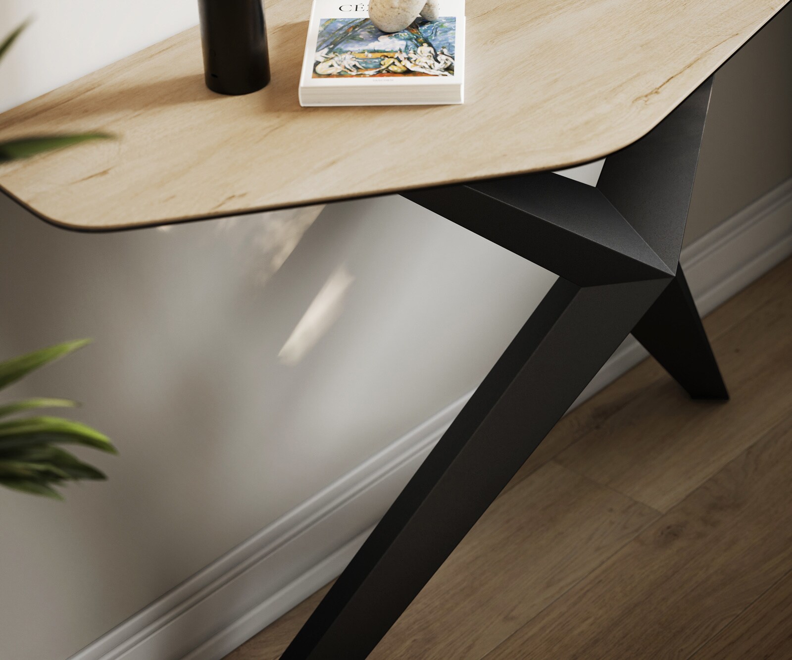 Console Edge Polygonal 140x50 cm Céramique Laminam® Sabbia Eichefarbig Zentharo Métal Noir 6
