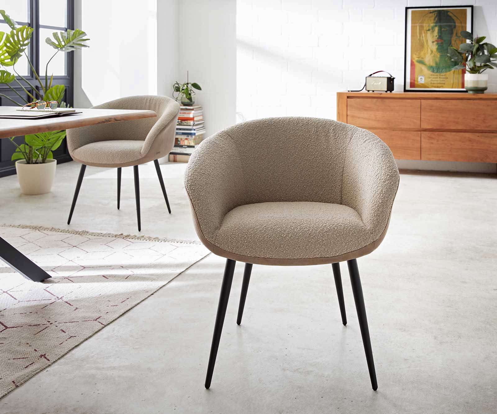 Chaise-de-salle-à-manger Vinka-Flex avec accoudoirs tissu mixte couleur boue 4 pieds coniques noir ressorts ensachés 1 Chaise-de-salle-à-manger Vinka-Flex avec accoudoirs tissu mixte couleur boue 4 pieds coniques noir ressorts ensachés 1