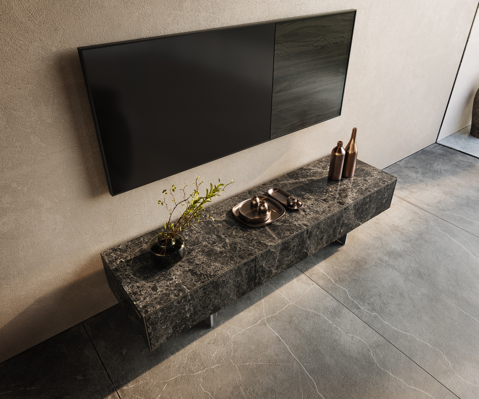Meuble-TV Cuor 150 cm Céramique Emperador Extra Lucidato brun foncé 1 Clapet 1 Tiroir Pied optique flottant Ancier inoxydable 3 Meuble-TV Cuor 150 cm Céramique Emperador Extra Lucidato brun foncé 1 Clapet 1 Tiroir Pied optique flottant Ancier inoxydable 3