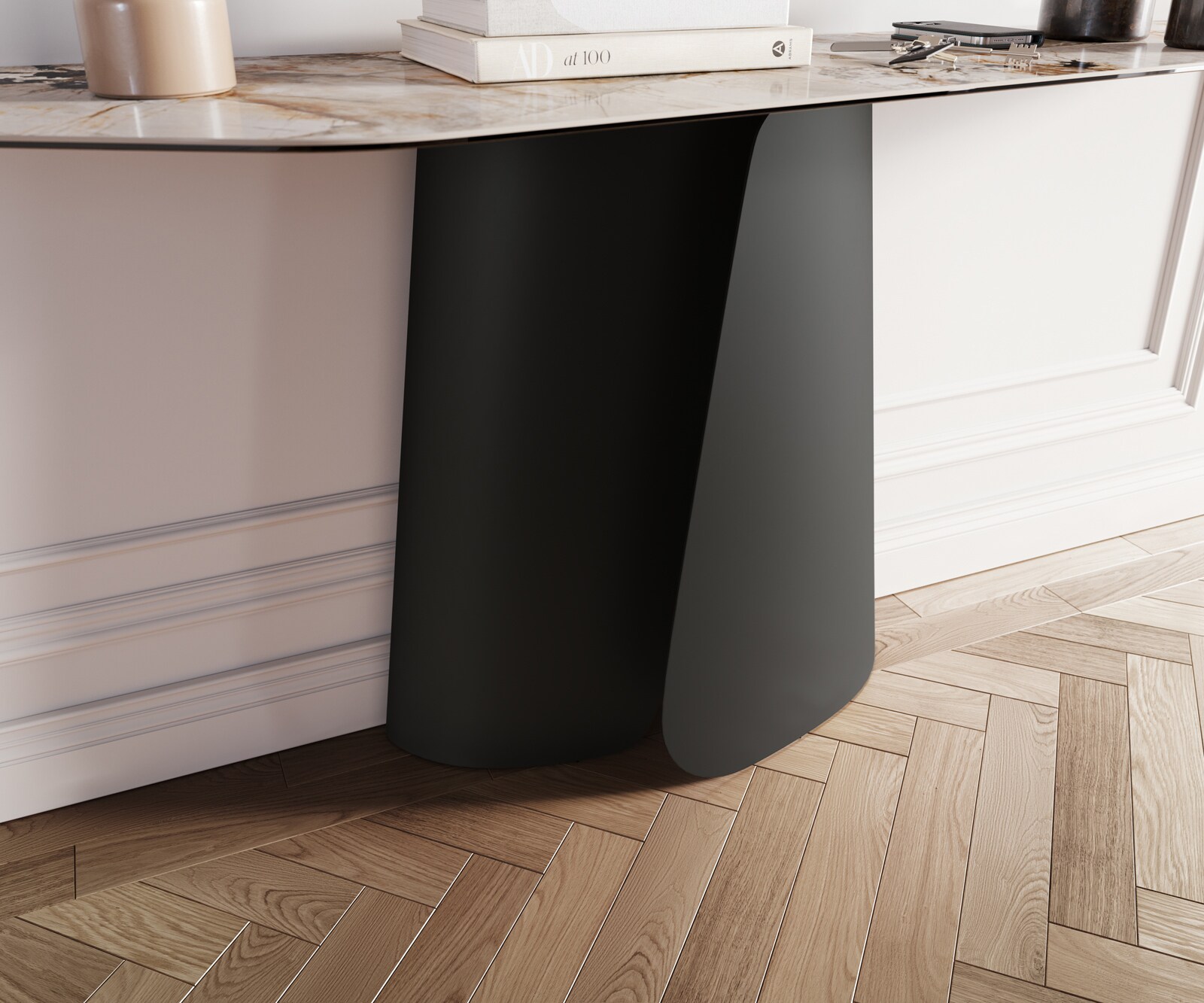 Console Edge Polygonal 180x50 cm Céramique Patagonia Poliert Livos Métal Noir 6