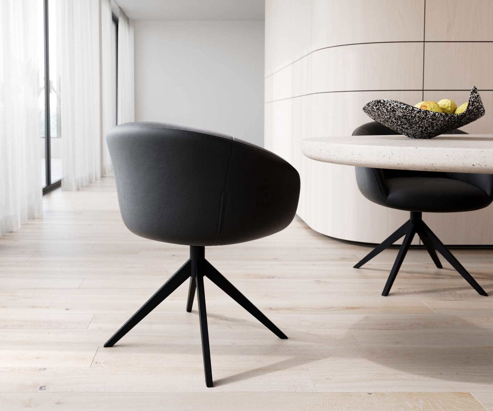 Chaise-pivotante Vinka-Flex avec accoudoirs cuir de vache noir pied croisé large noir pivotement sur 360° ressorts ensachés 4 Chaise-pivotante Vinka-Flex avec accoudoirs cuir de vache noir pied croisé large noir pivotement sur 360° ressorts ensachés 4