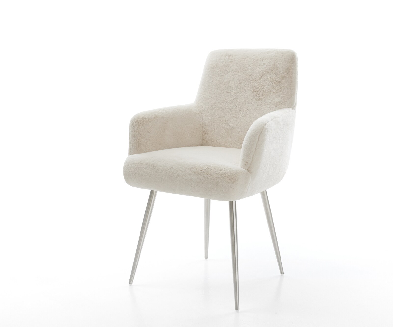 Chaise-de-salle-à-manger Heira-Flex avec accoudoirs peluche crème-blanc 4 pieds coniques acier inoxydable resorts ensachés 1