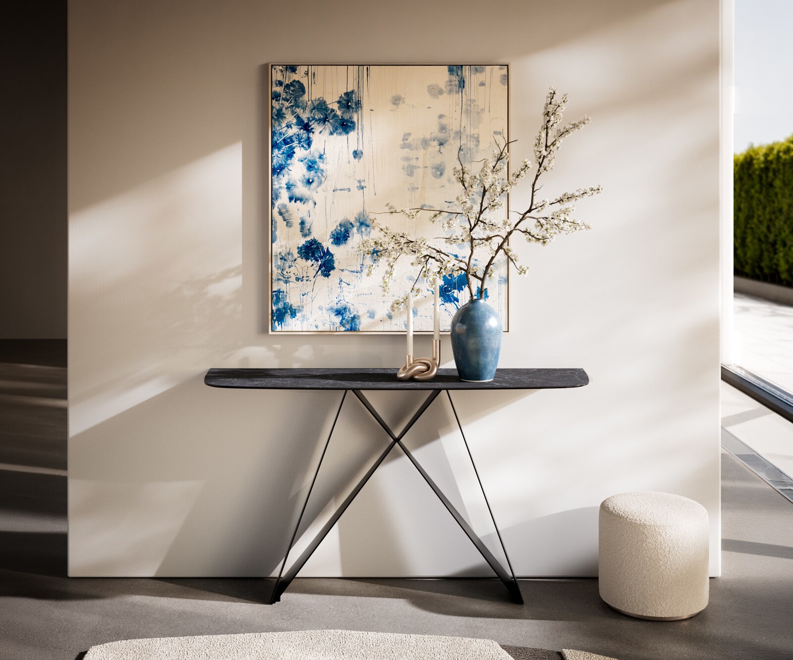 Console Edge forme bateau 140x40 cm Céramique Laminam® Nero Greco Anthrazit Velio Métal Noir 3